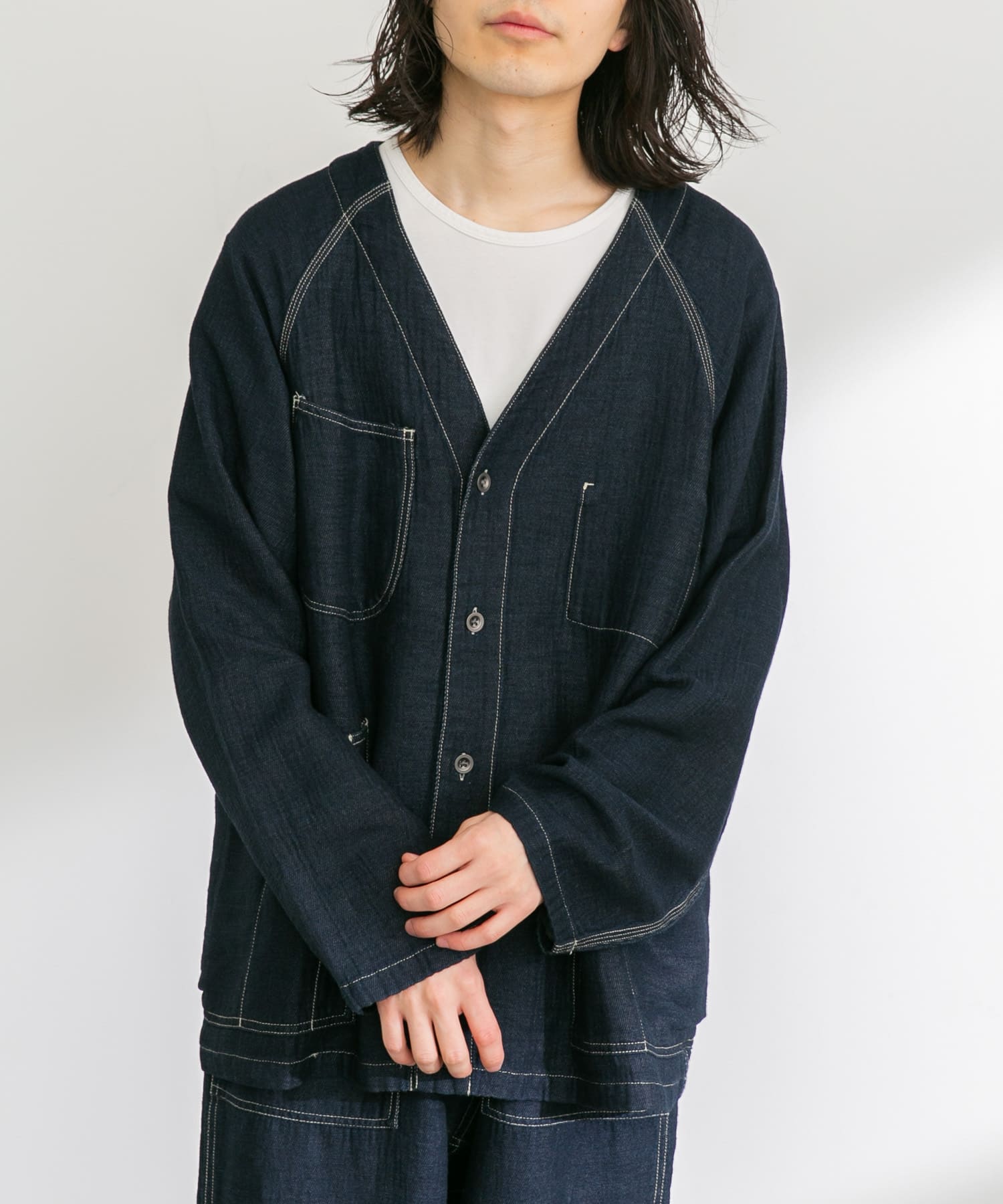 Willfully ウィルフリー デニム ジップアップ ノーカラー