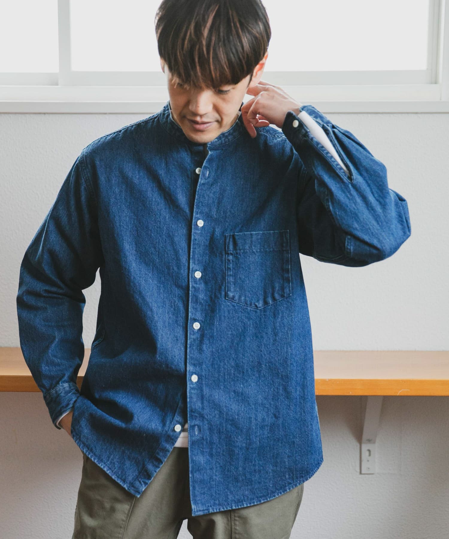 URBAN RESEARCH バンドカラーデニムシャツ