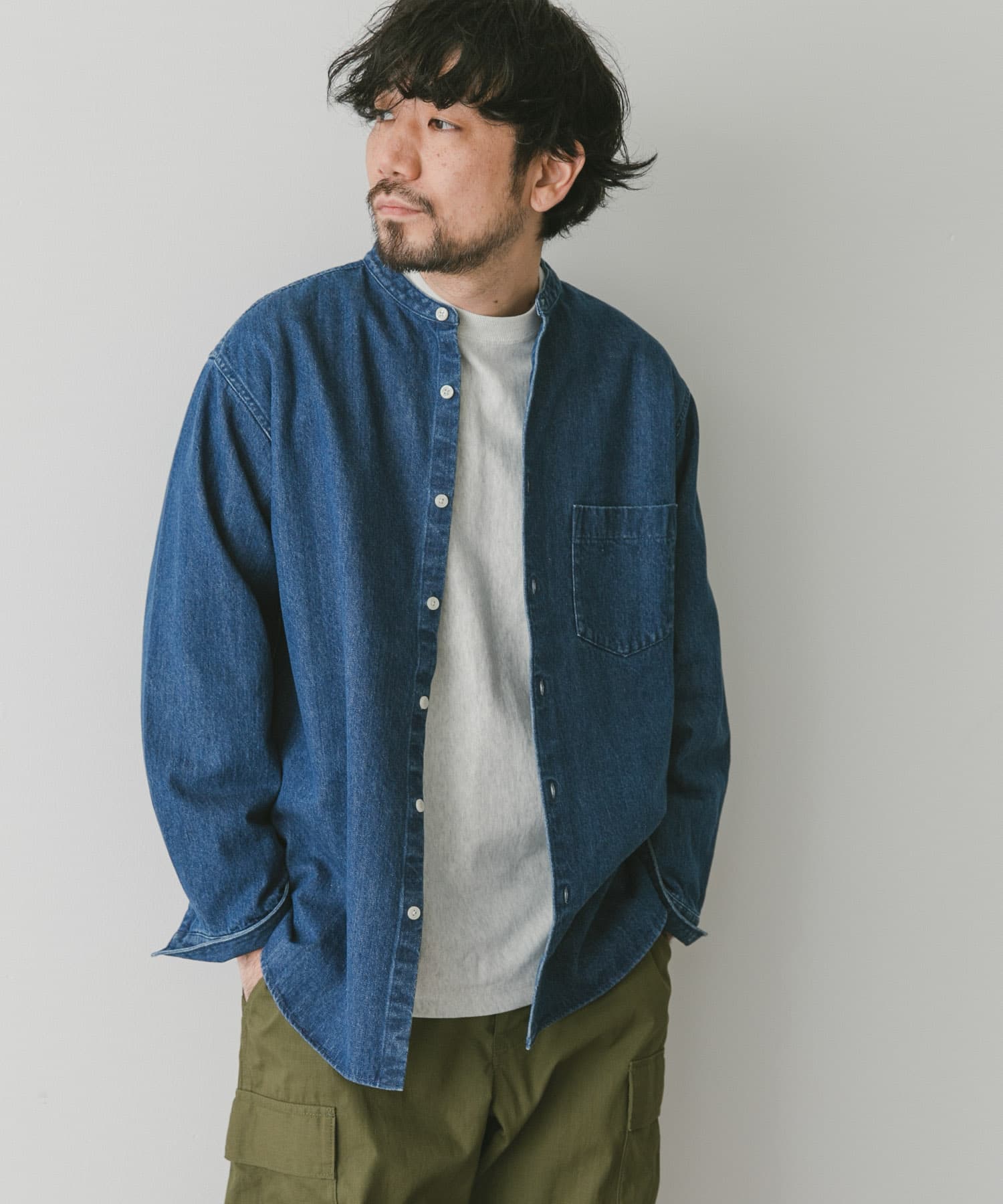 URBAN RESEARCH バンドカラーデニムシャツ