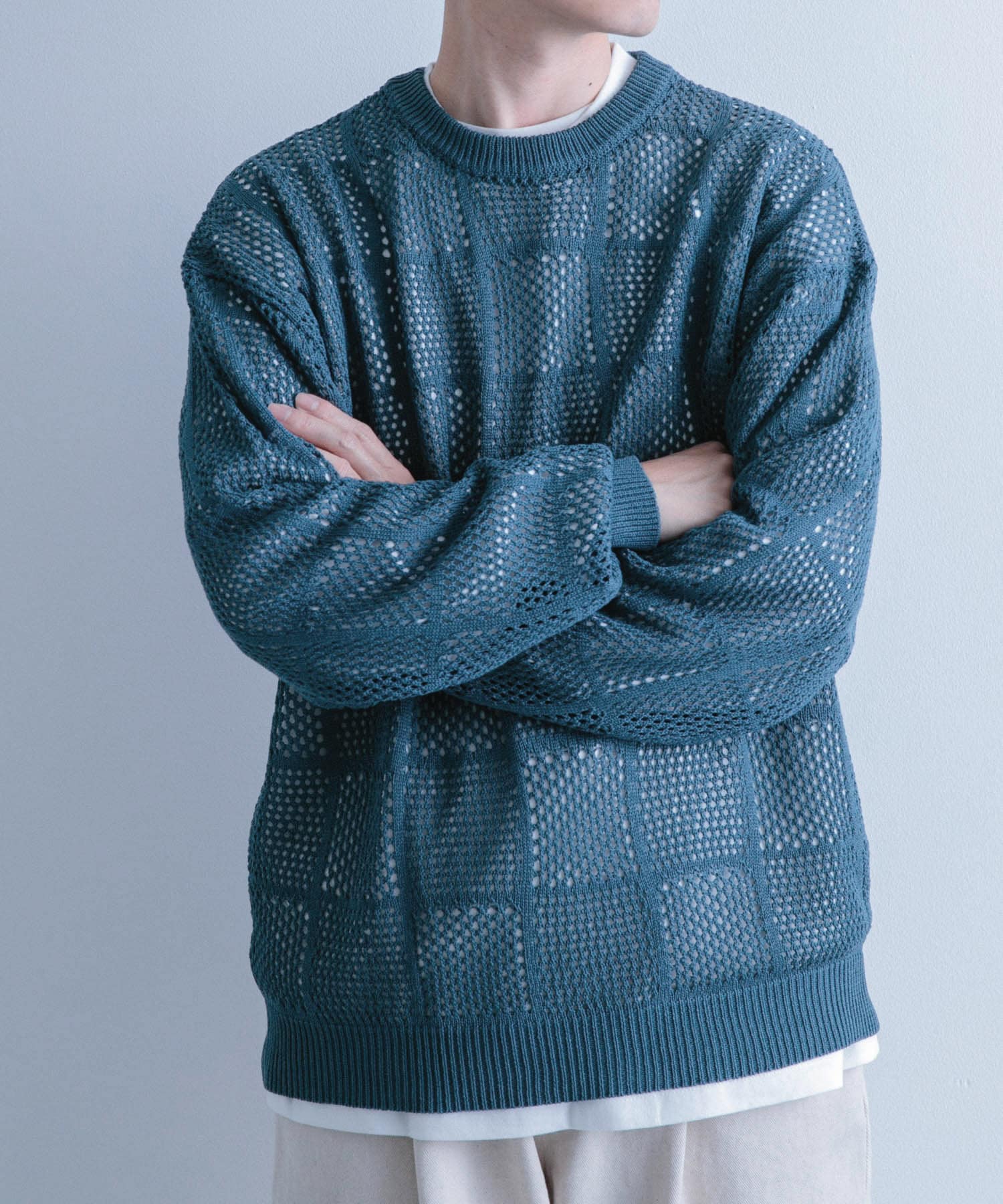 メッシュプルオーバーニット+無地ロングTシャツ 2セット[IT34-12C004 