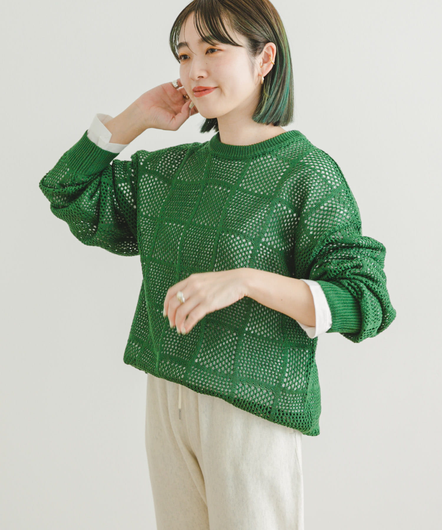 メッシュプルオーバーニット+無地ロングTシャツ 2セット[IT34-12C004 