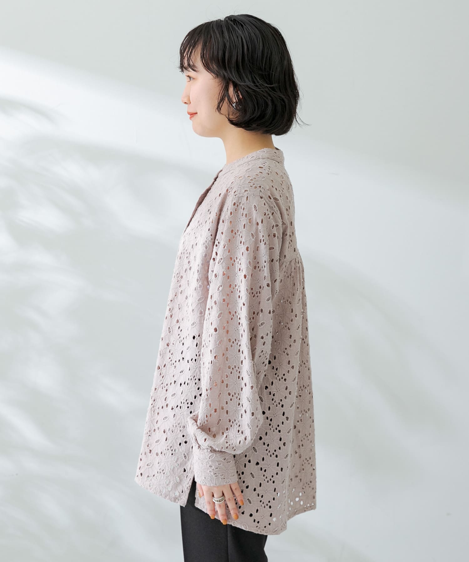 バンドカラーコットンレースシャツブラウス[LA34-23R604]｜URBAN 