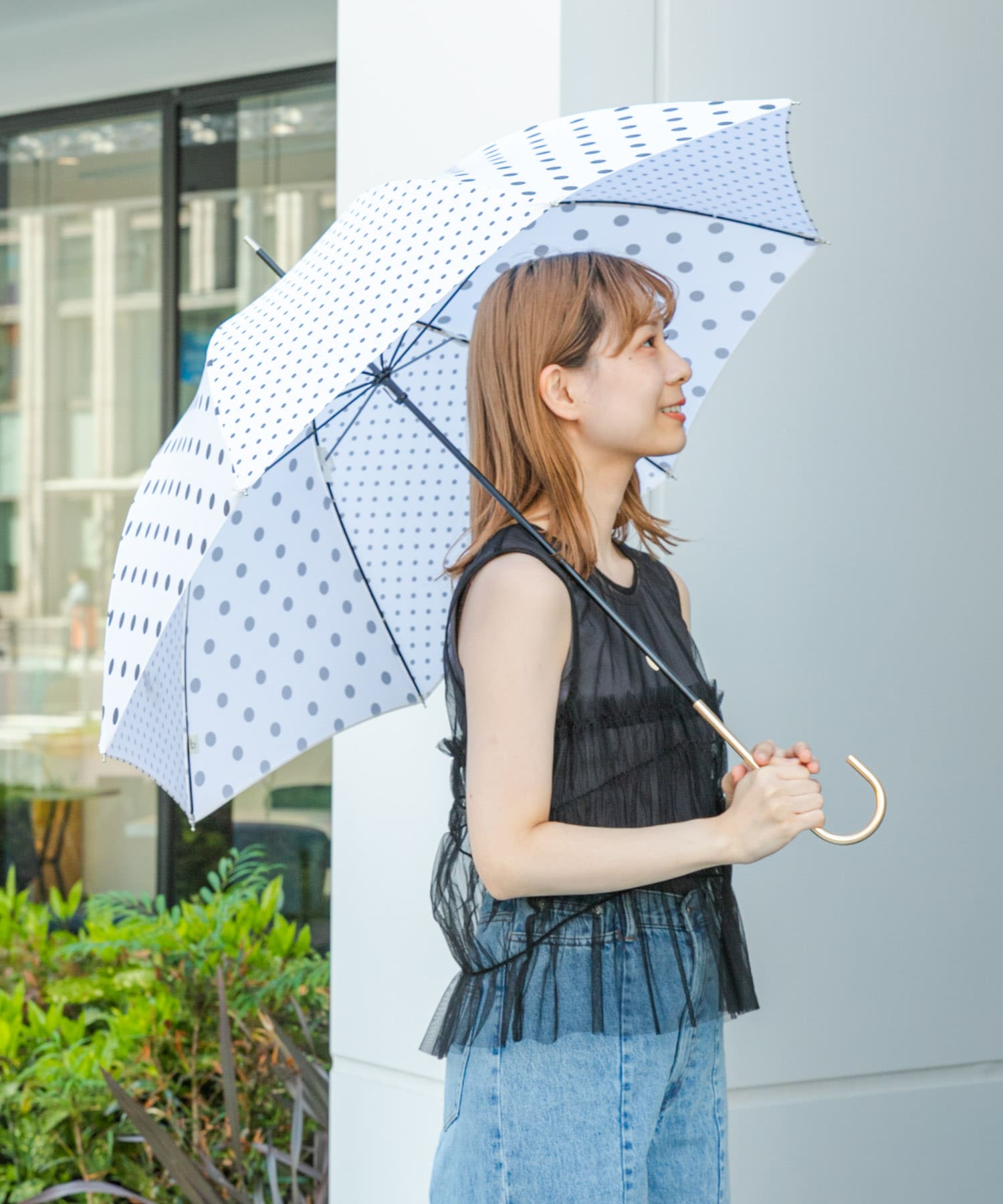新品 BURBERRY ドット柄 UVカット長傘 下がりタグ付き 晴雨兼用