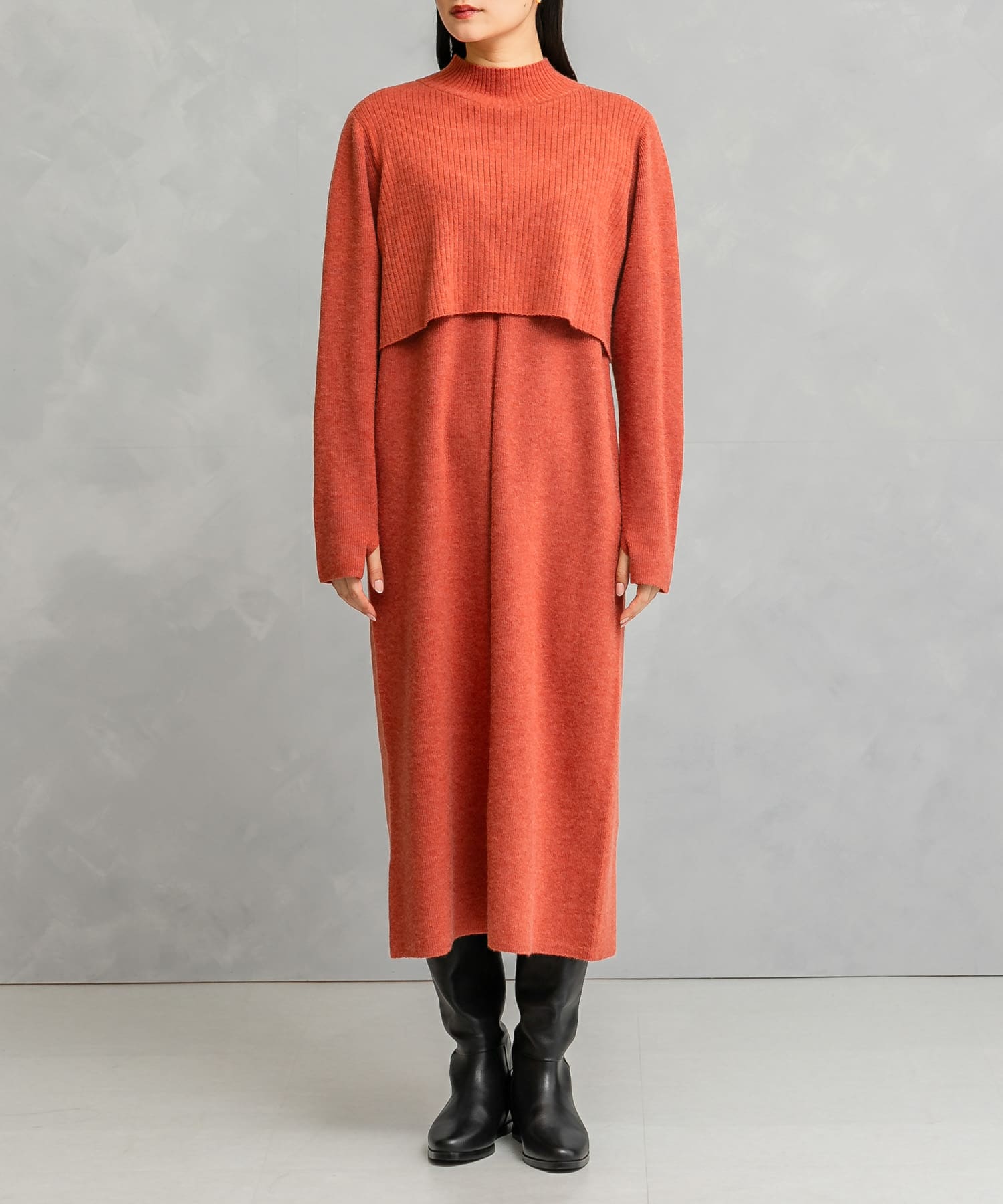 アーバンリサーチ ロッソ URBAN RESEARCH ROSSO 片畦袖柄編みニットワンピース （beige）