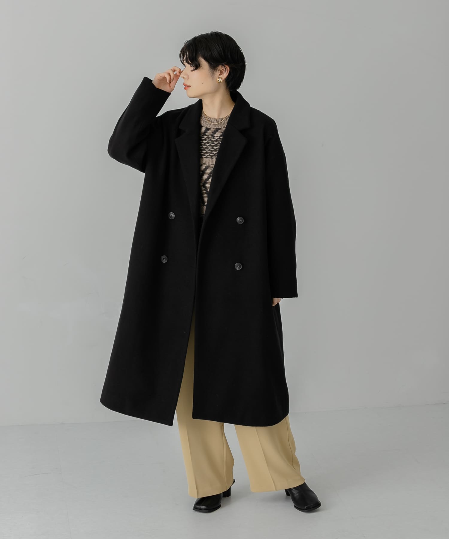 Bou Jeloud コート チェスターコート ダブル リーフ柄 総柄 黒 38