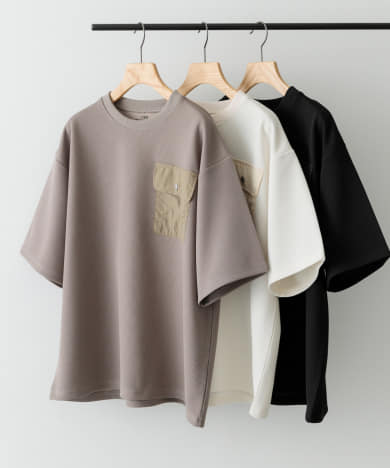 フラップポケットワッフルクルーネックTops