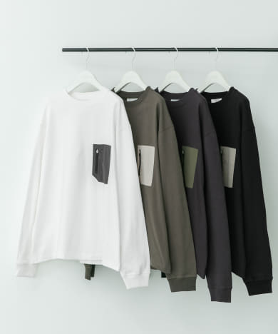 ヘビーウェイトナイロン布帛ポケットロングスリーブTシャツ