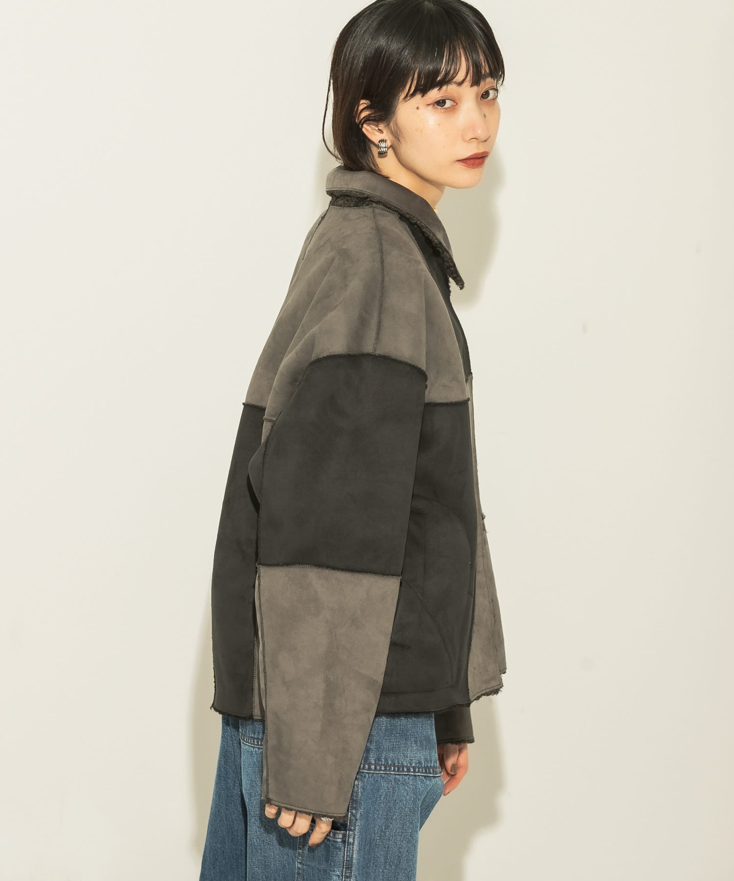 クリアランス セール KBF パッチワークMIXボアジャケット リバーシブル