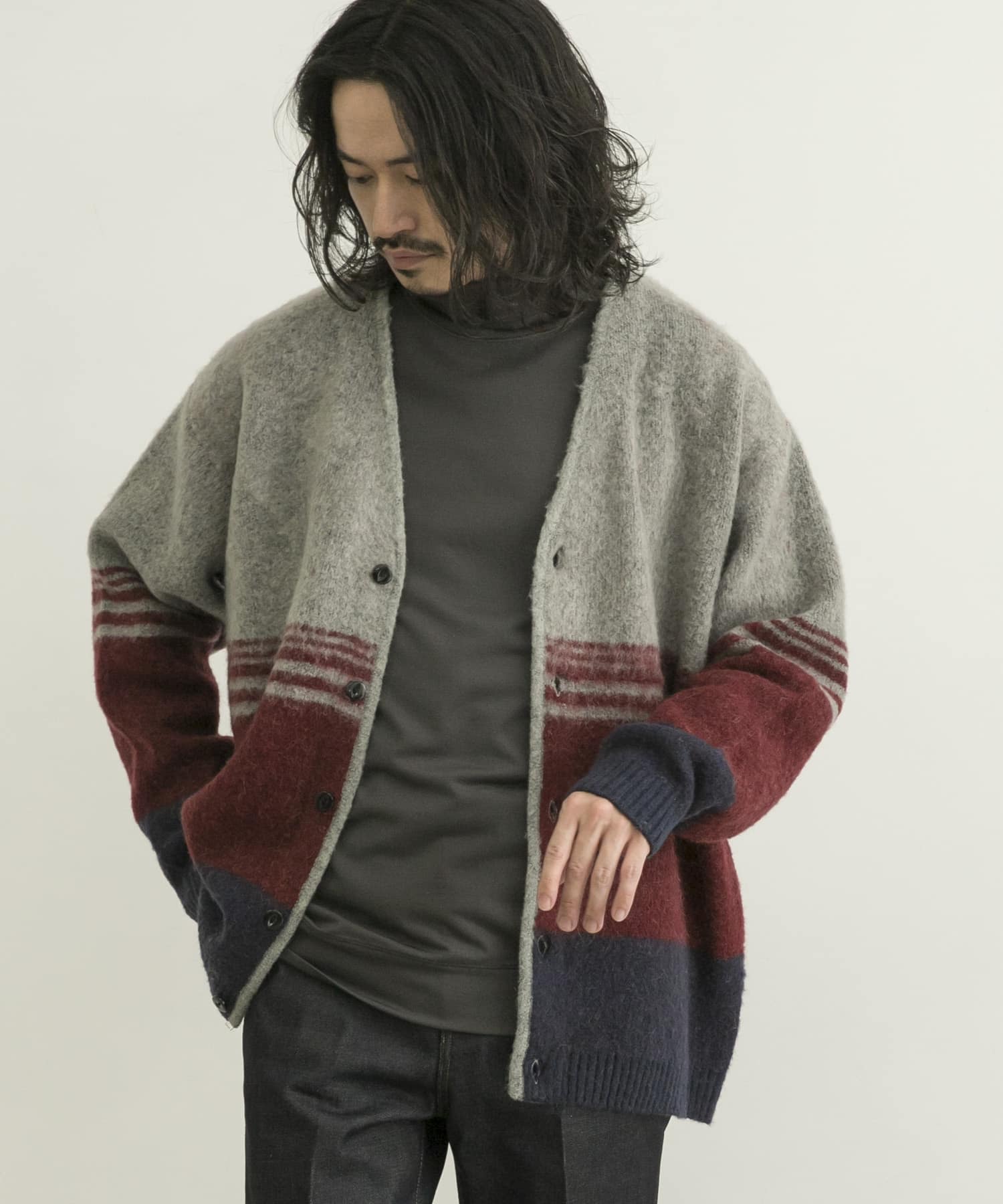日本製 【ボーダー】URBAN RESEARCH iD モヘアシャギーニット