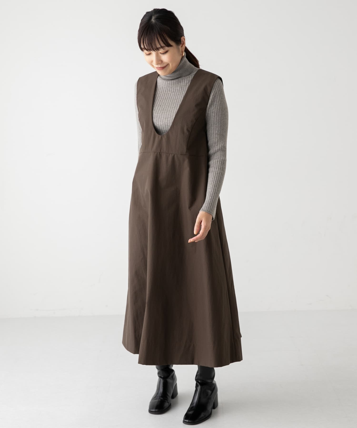★美品◆アーバンリサーチロッソ◆AラインシルエットジャンパーワンピースGR