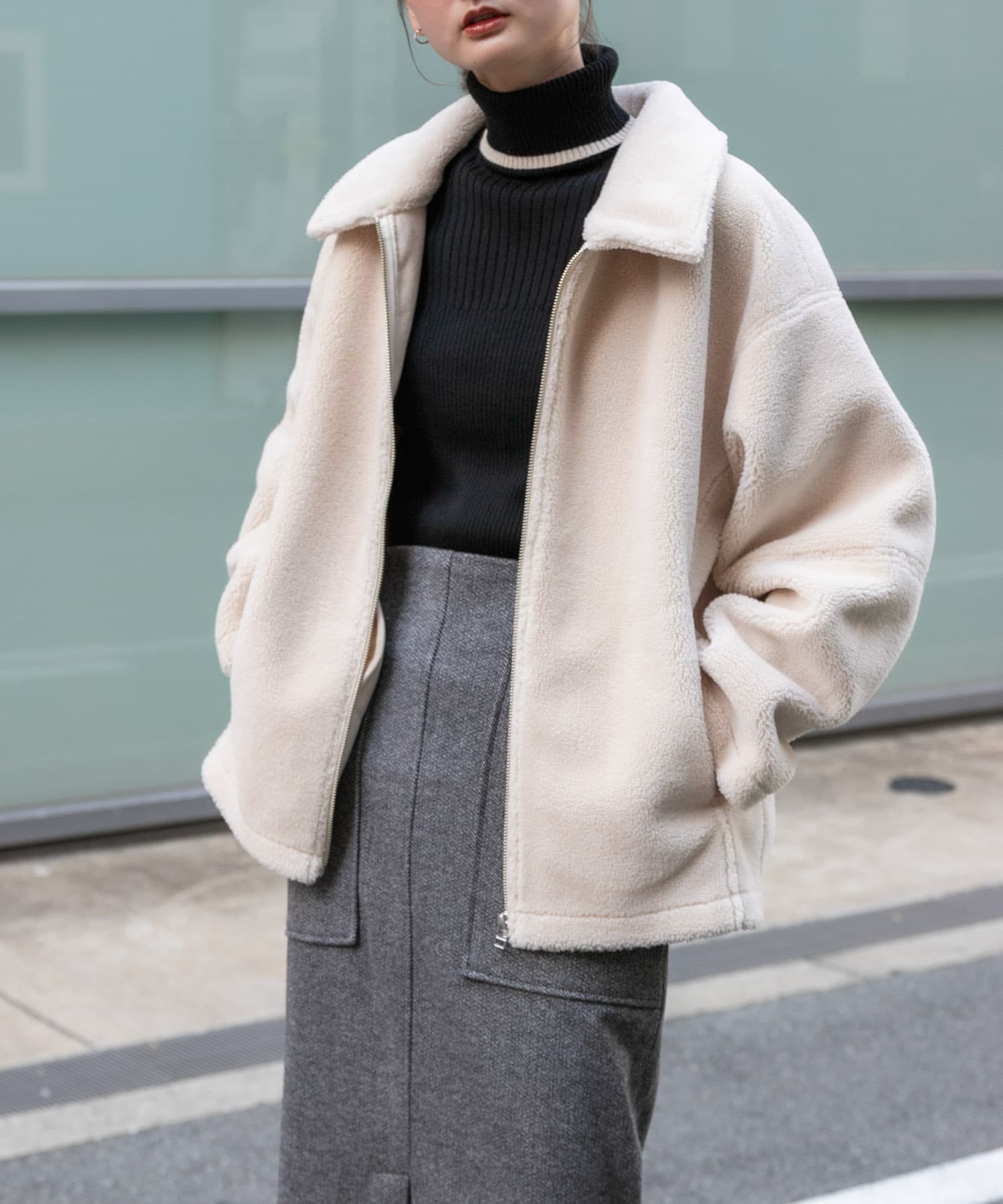 Todayful Stand Collar Boa Jacket Size 38 Beige Wool Blend