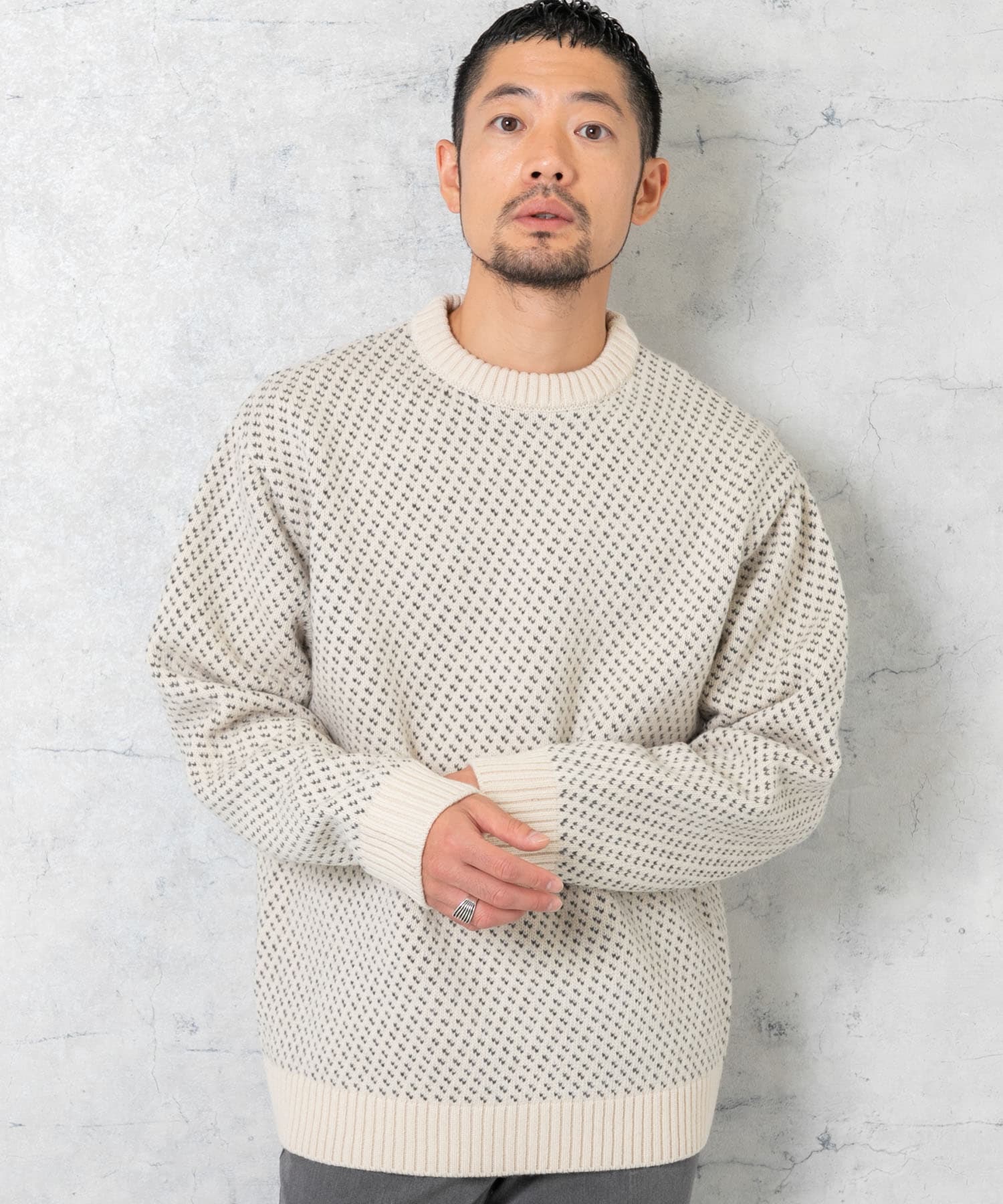 XLサイズあり』バーズアイ柄クルーネックニット[RA37-12M101]｜URBAN