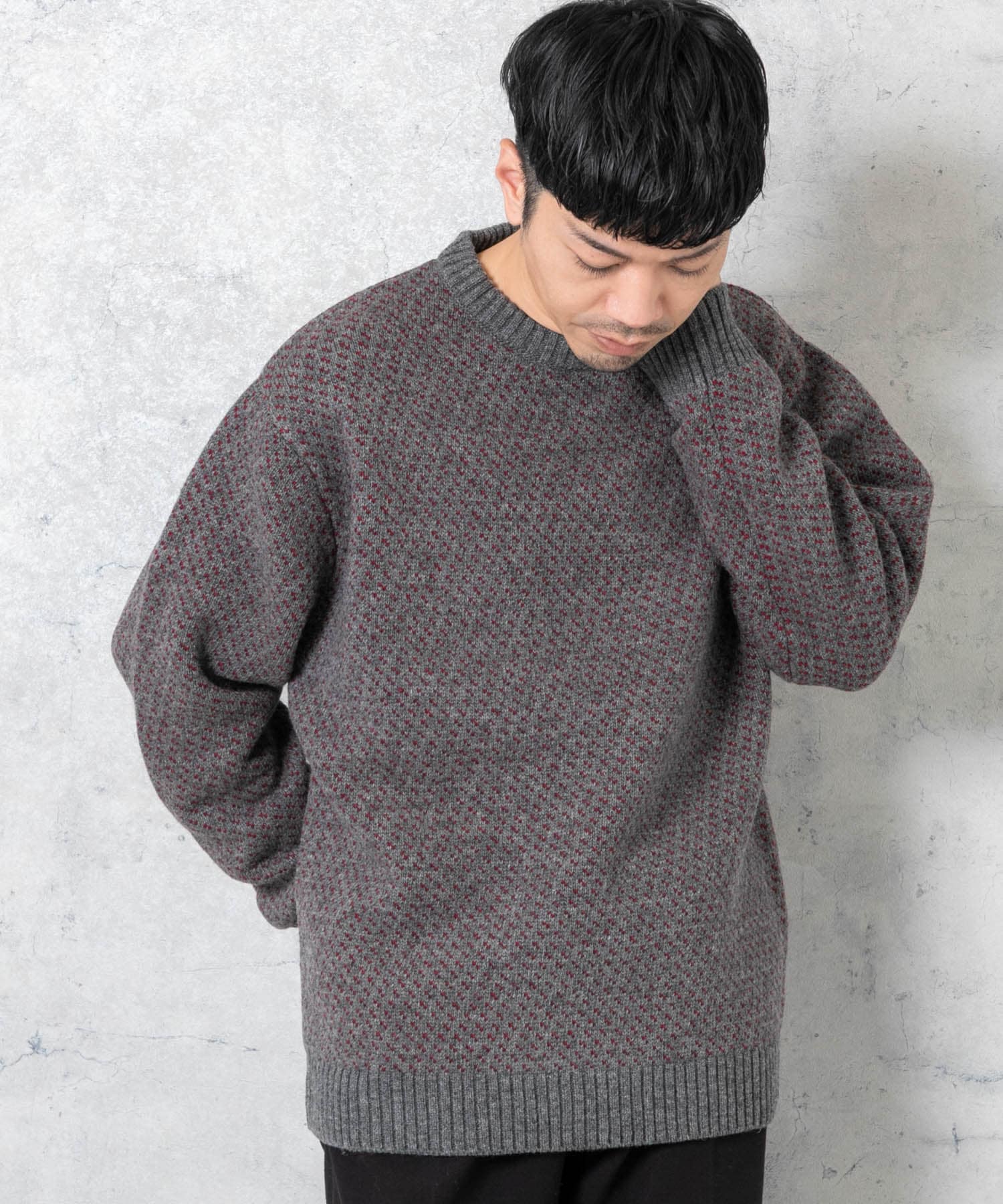 XLサイズあり』バーズアイ柄クルーネックニット[RA37-12M101]｜URBAN