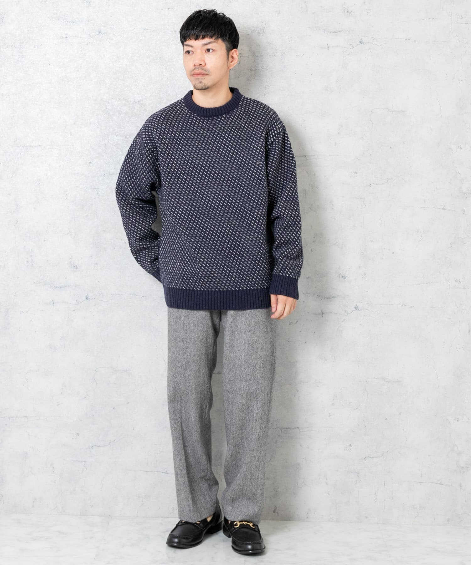 XLサイズあり』バーズアイ柄クルーネックニット[RA37-12M101]｜URBAN