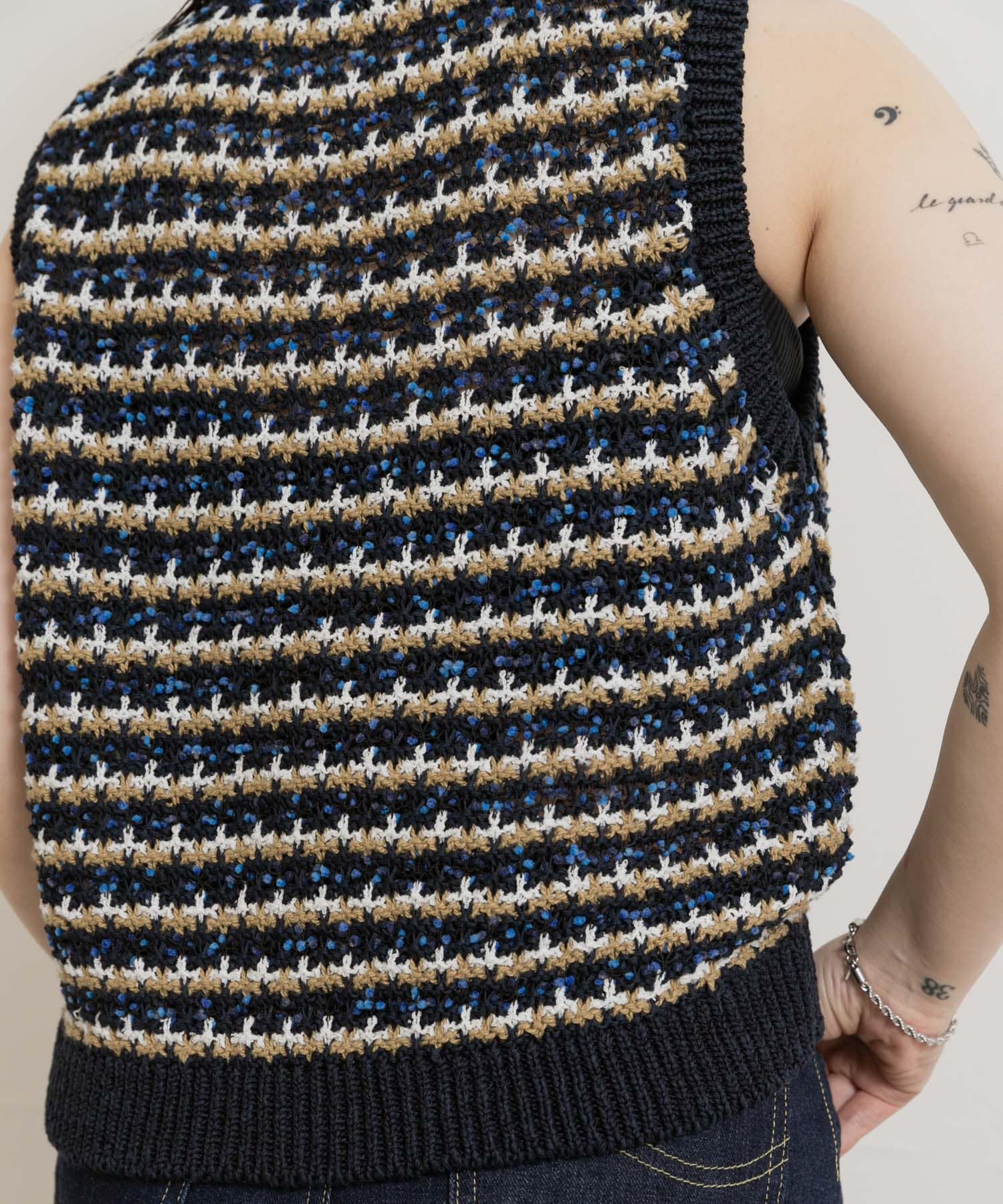 米富繊維 SUKASHI BORDER KNIT VEST[11-252-024-TA5]｜URBAN