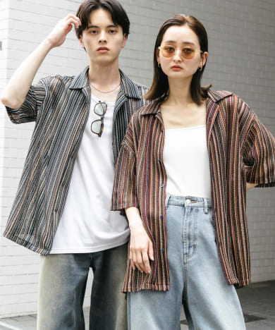 『ユニセックス』アソートレースオープンカラーショートスリーブシャツ