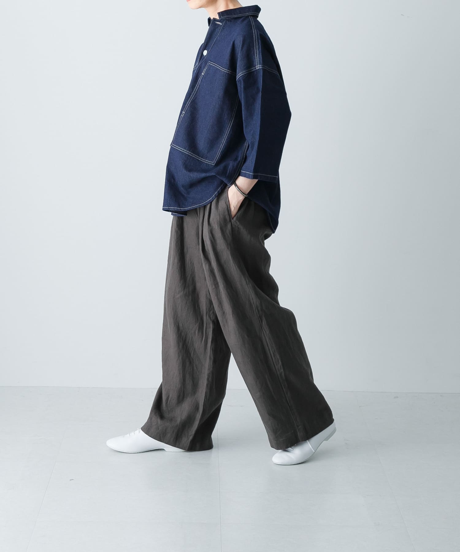 かぐれ｜コットンリネンデニムハーフスリーブシャツ | Rakuten