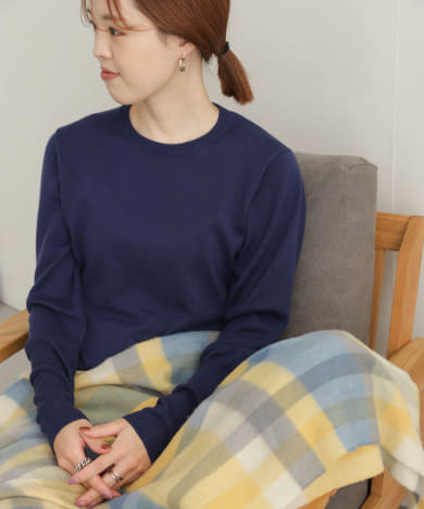 ウールロングリブスリーブニット