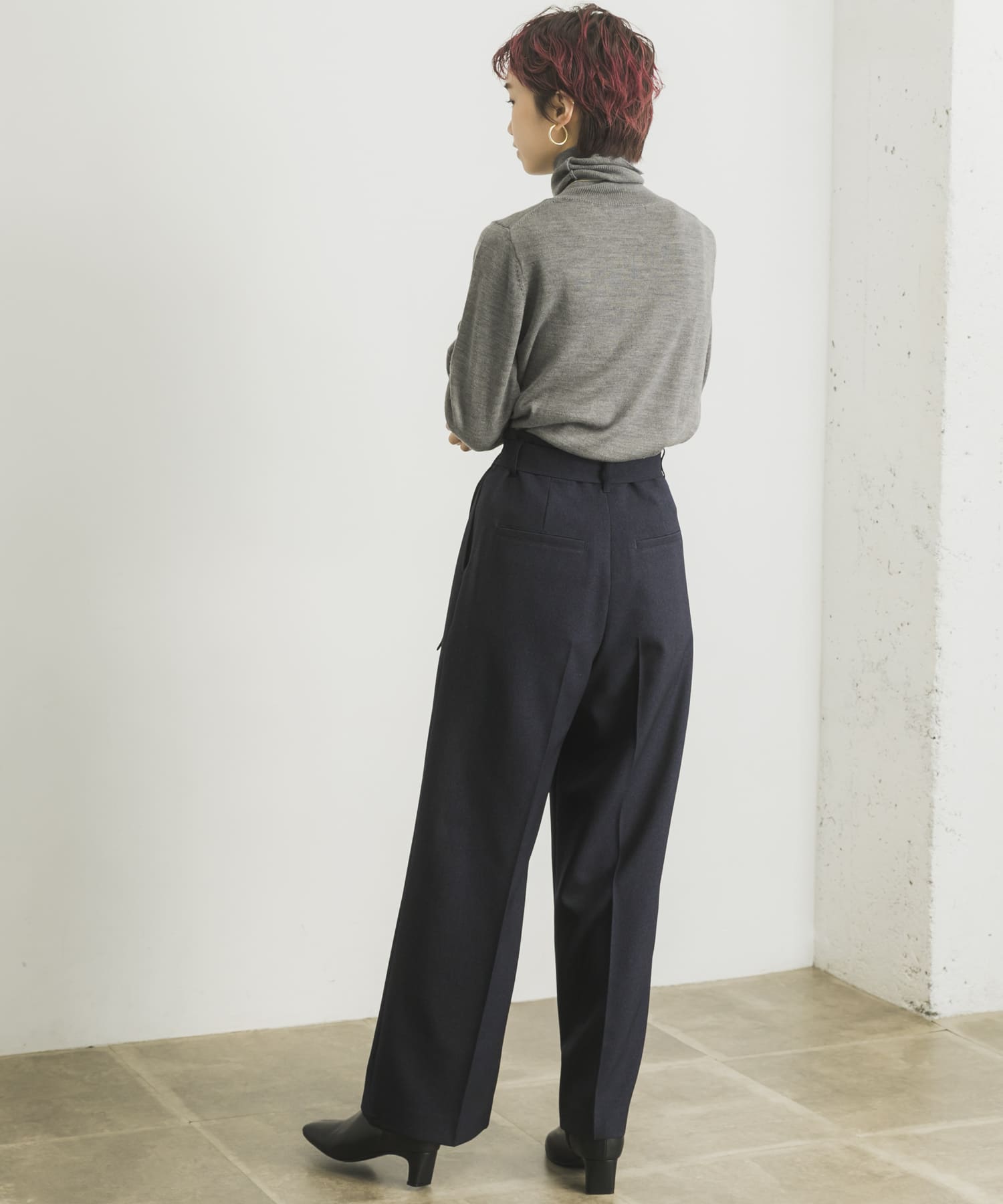 テンセルストレッチサスペンダータックパンツ 黒 36