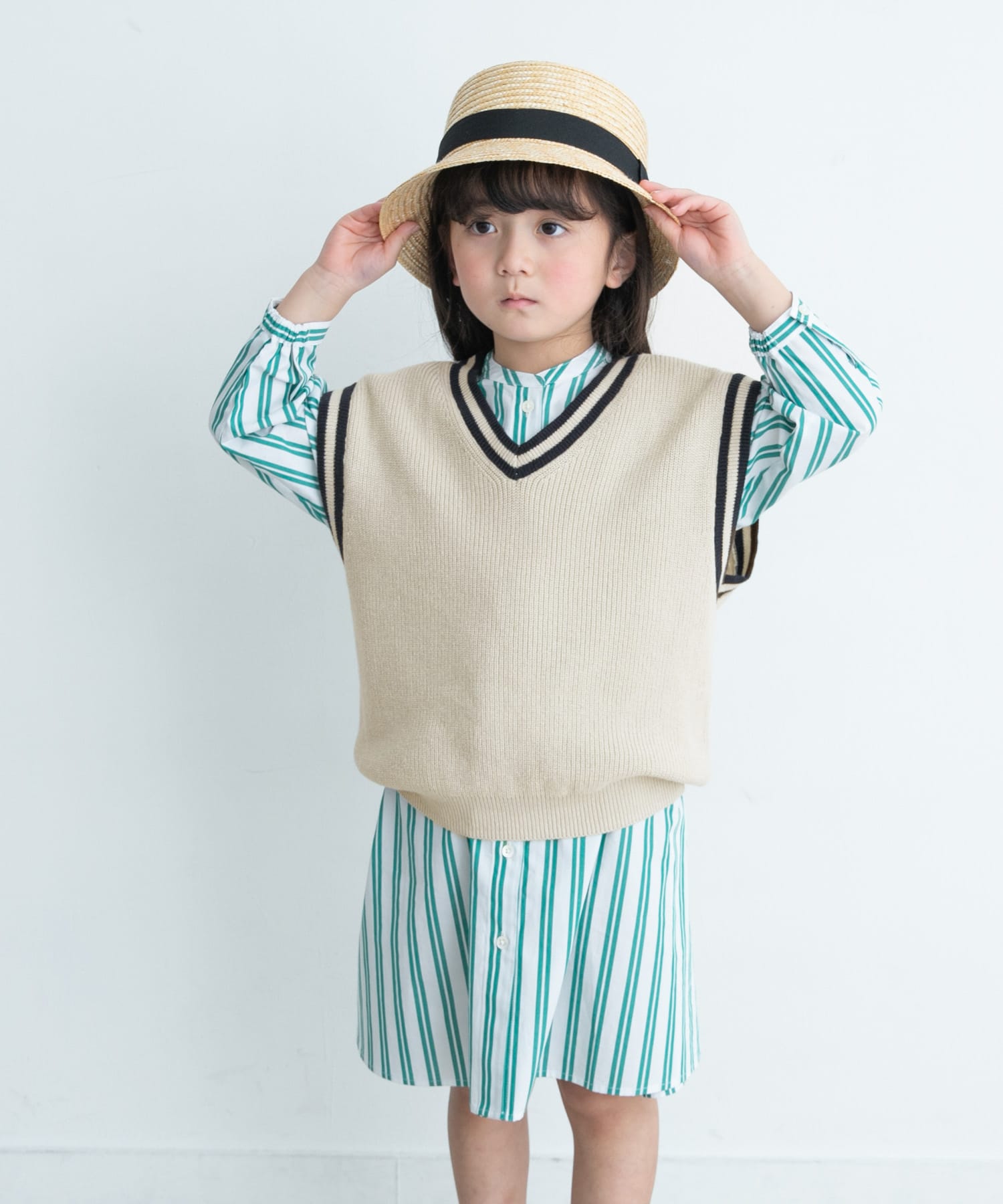親子リンク』Vネック片畦ニットベスト(KIDS)[DR34-32B309 親子リンク』Vネック片畦ニットベスト(KIDS)[DR34-32B309