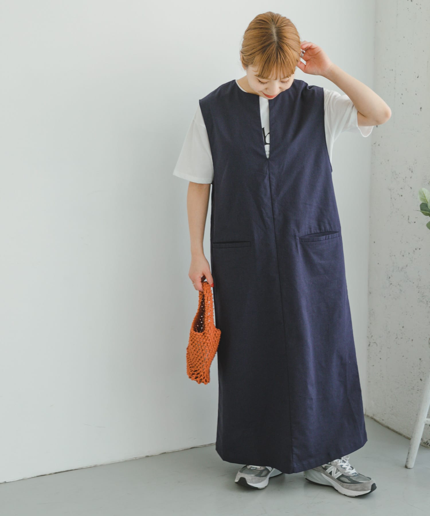 コットンリネンキーネックジャンパースカート[IT35-26A003]｜URBAN 