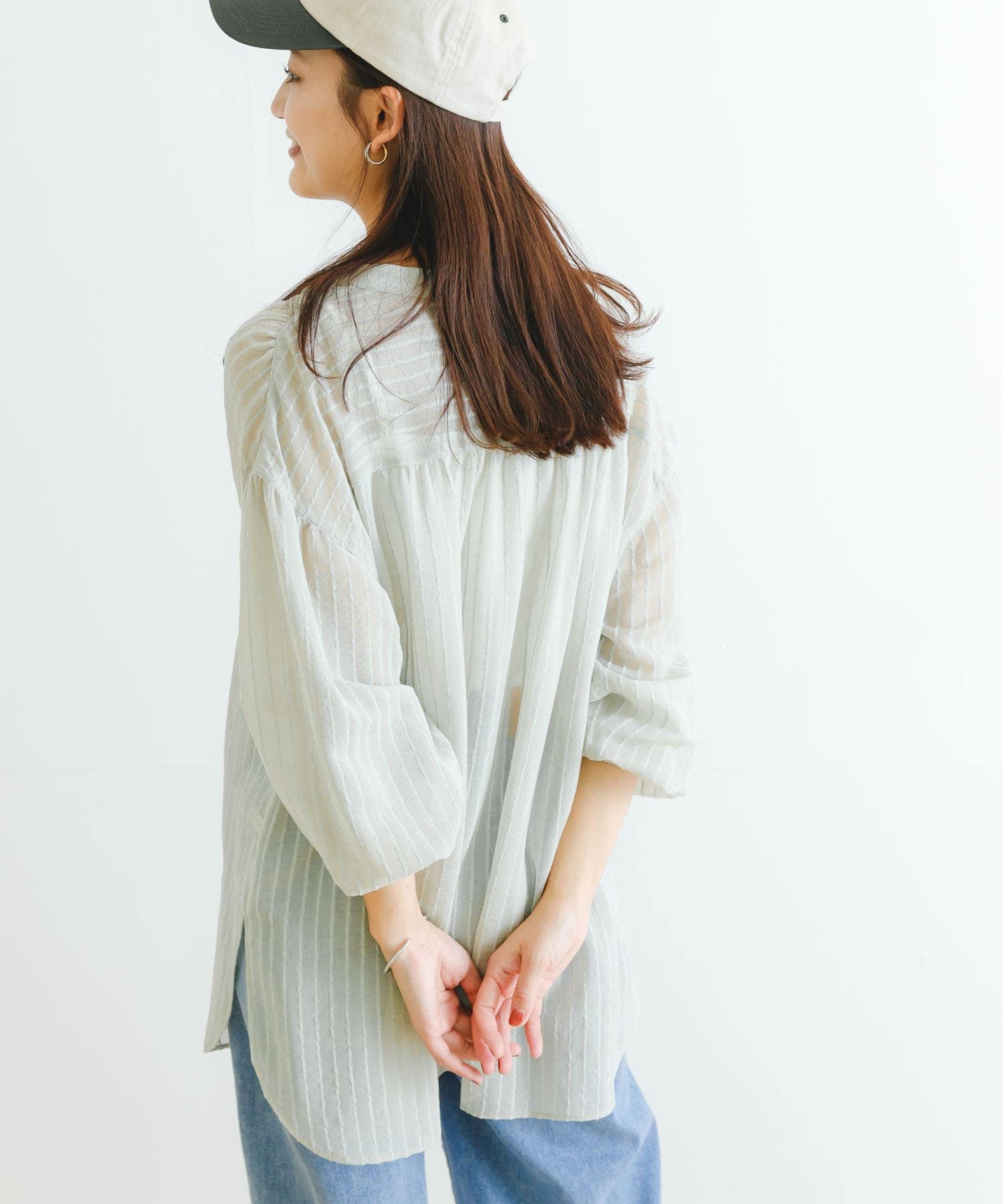 ストライプシアーギャザーチュニックブラウス[UR35-23O002]｜URBAN