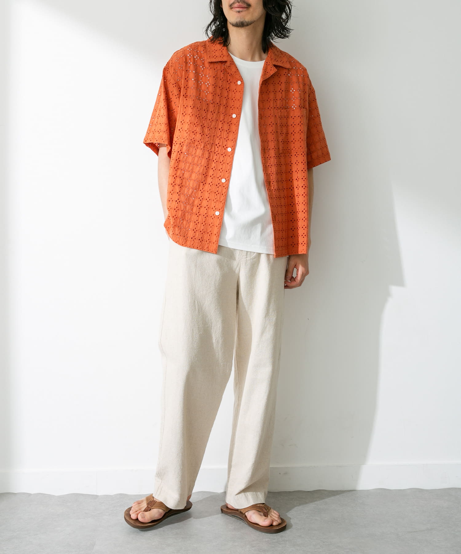 レース刺繍ショートスリーブシャツ[LA45-13S008]｜URBAN