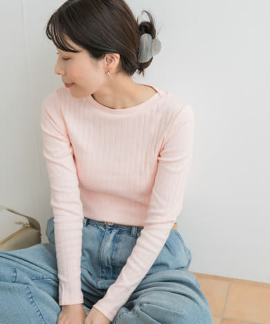 針抜き長袖カットソー