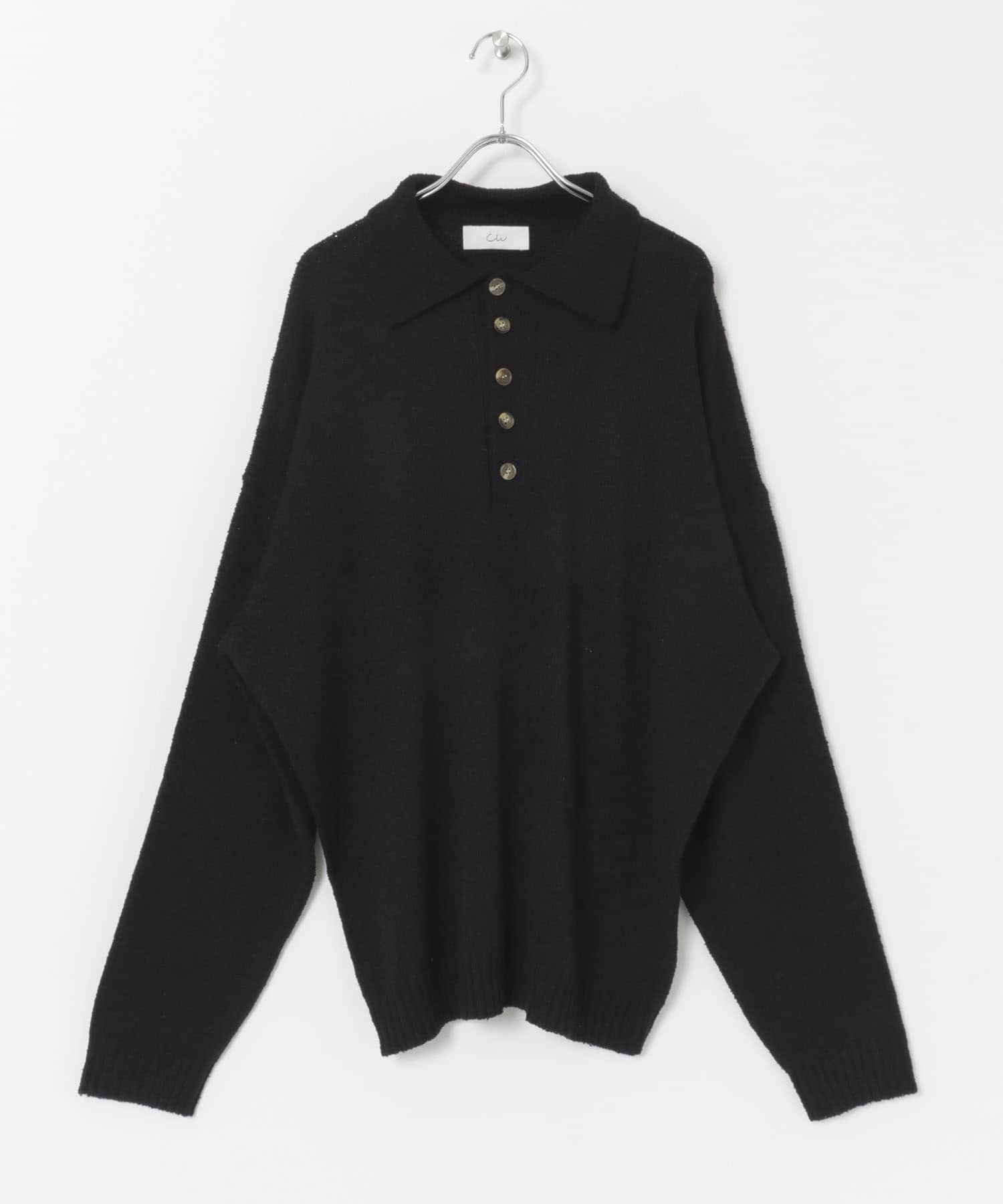 Couleur Meler sakasa　button pile yarn knit BLACK M