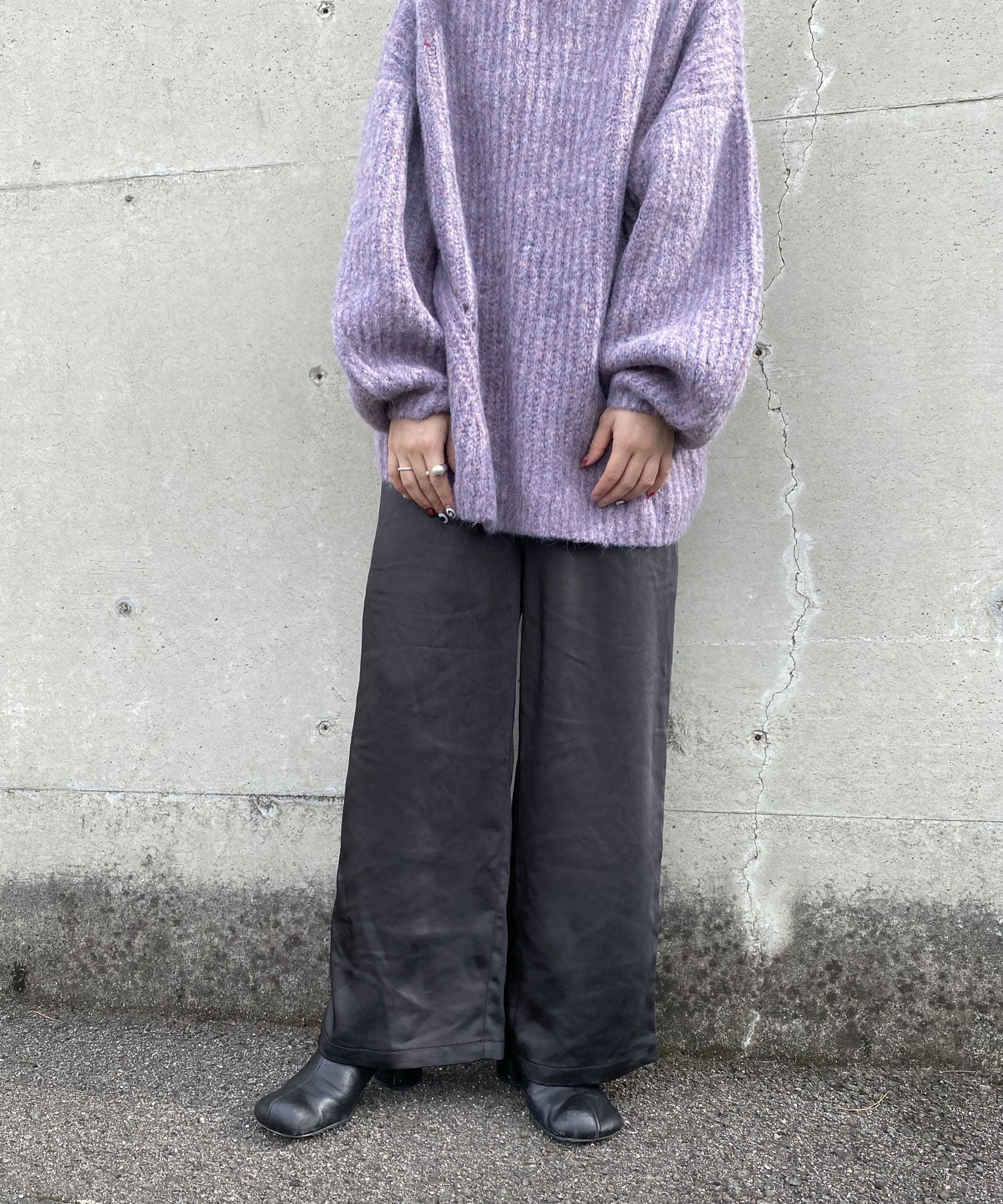 Couleur Meler オクユウカ　サテンイージーストレートパンツ BLACK FREE