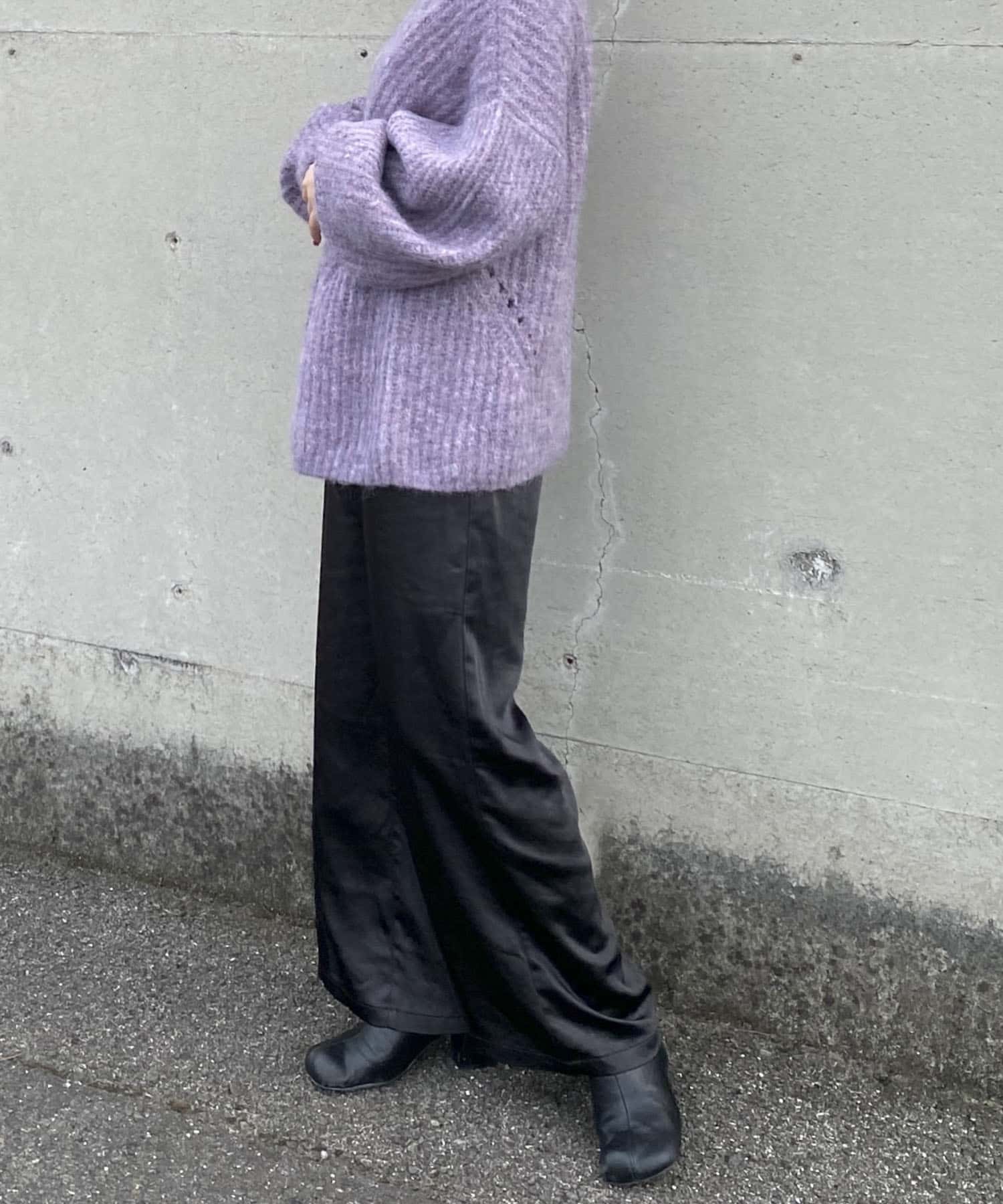 Couleur Meler オクユウカ　サテンイージーストレートパンツ BLACK FREE