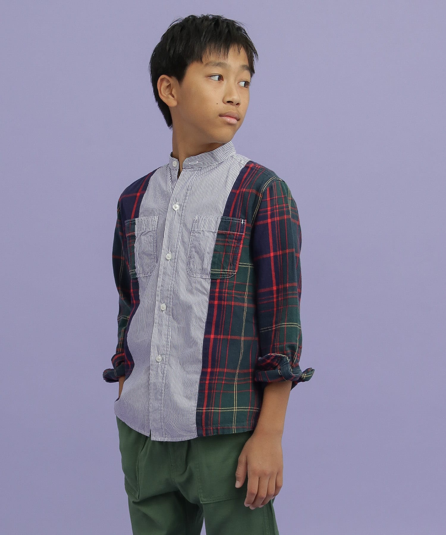 DENIM DUNGAREE　スイスコットンロンストワークシャツ(KIDS) ネイビー 130