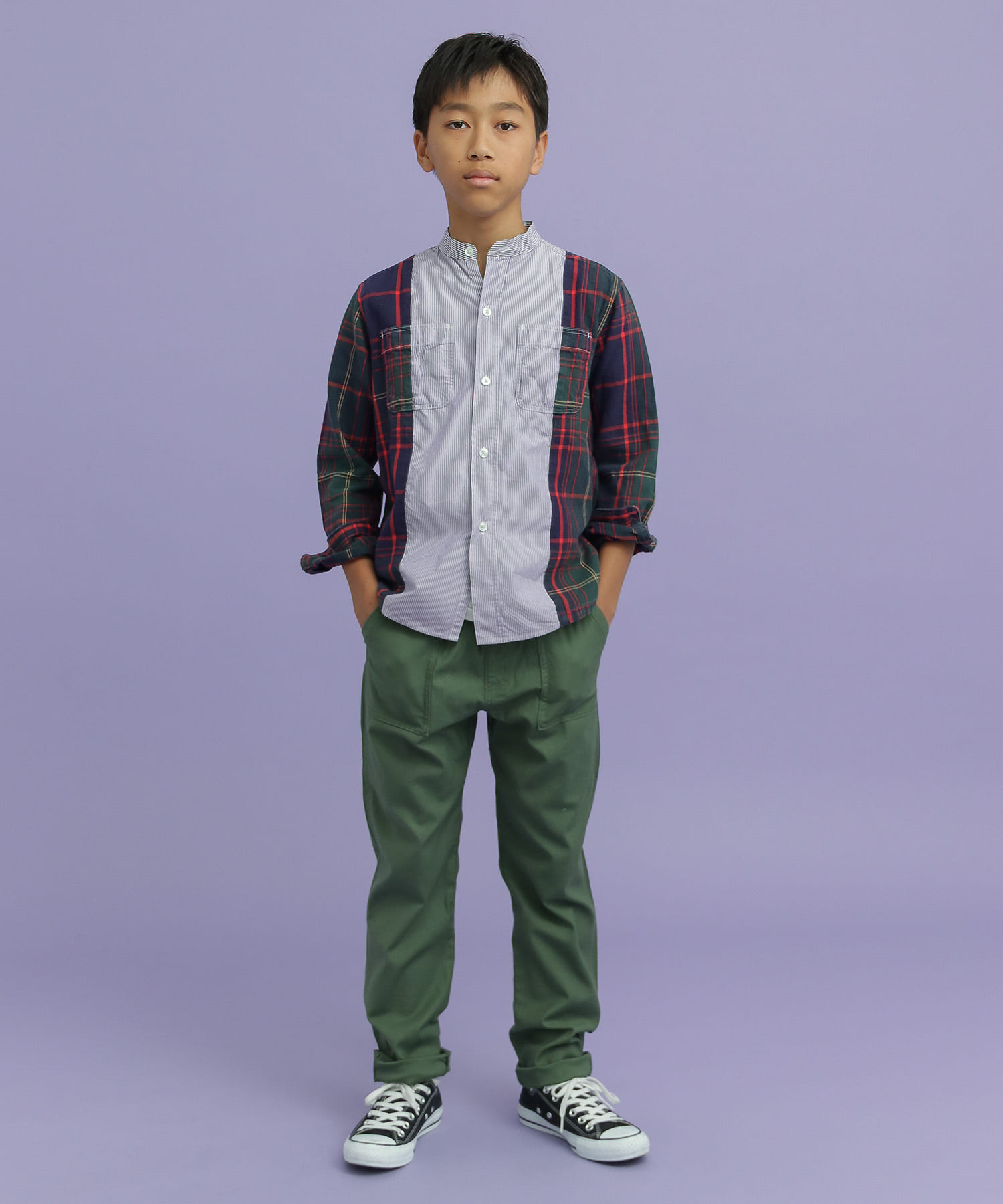 DENIM DUNGAREE　スイスコットンロンストワークシャツ(KIDS) ネイビー 130