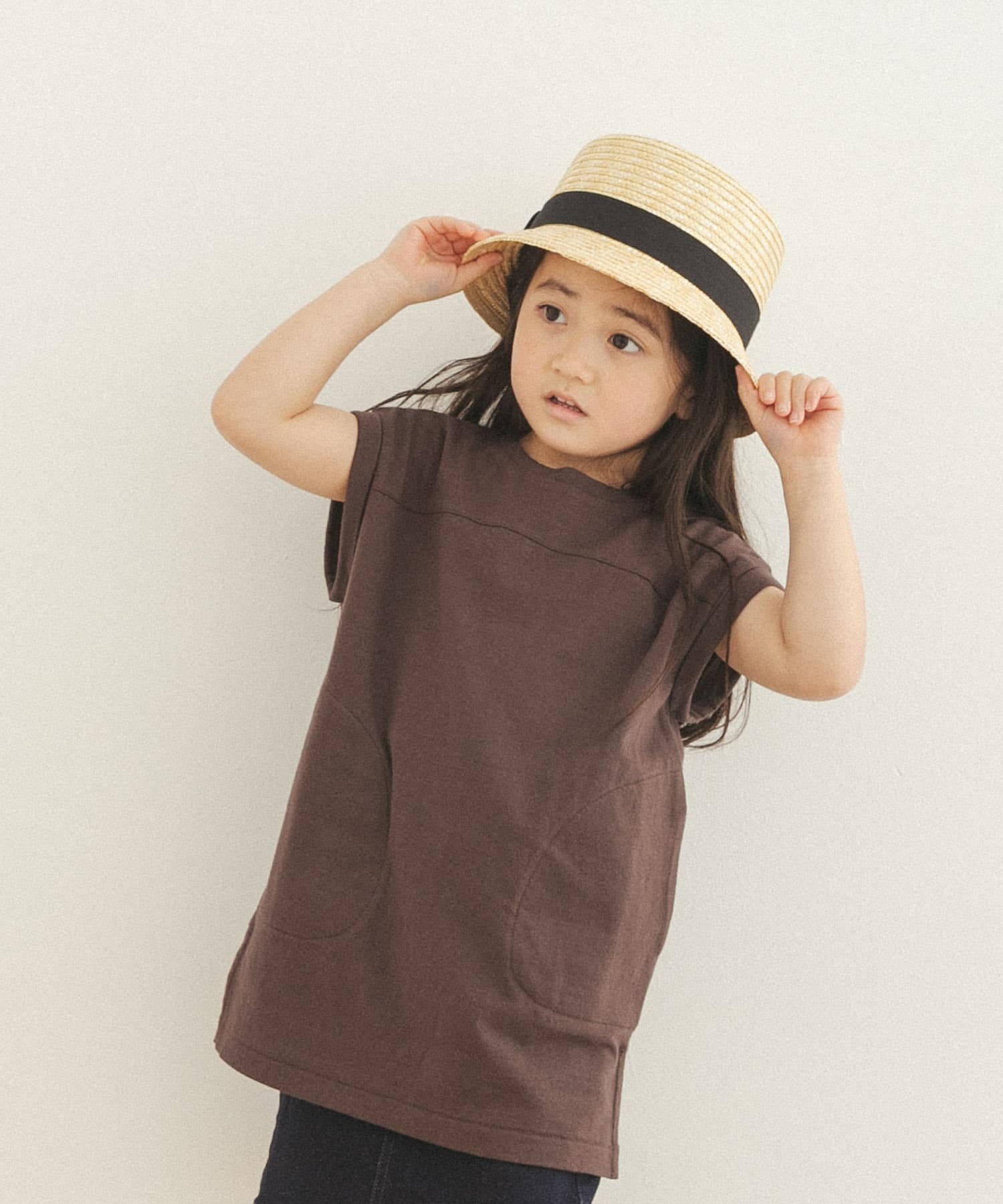FORK&SPOON　リサイクルヤーン天竺チュニック(KIDS) BROWN 105