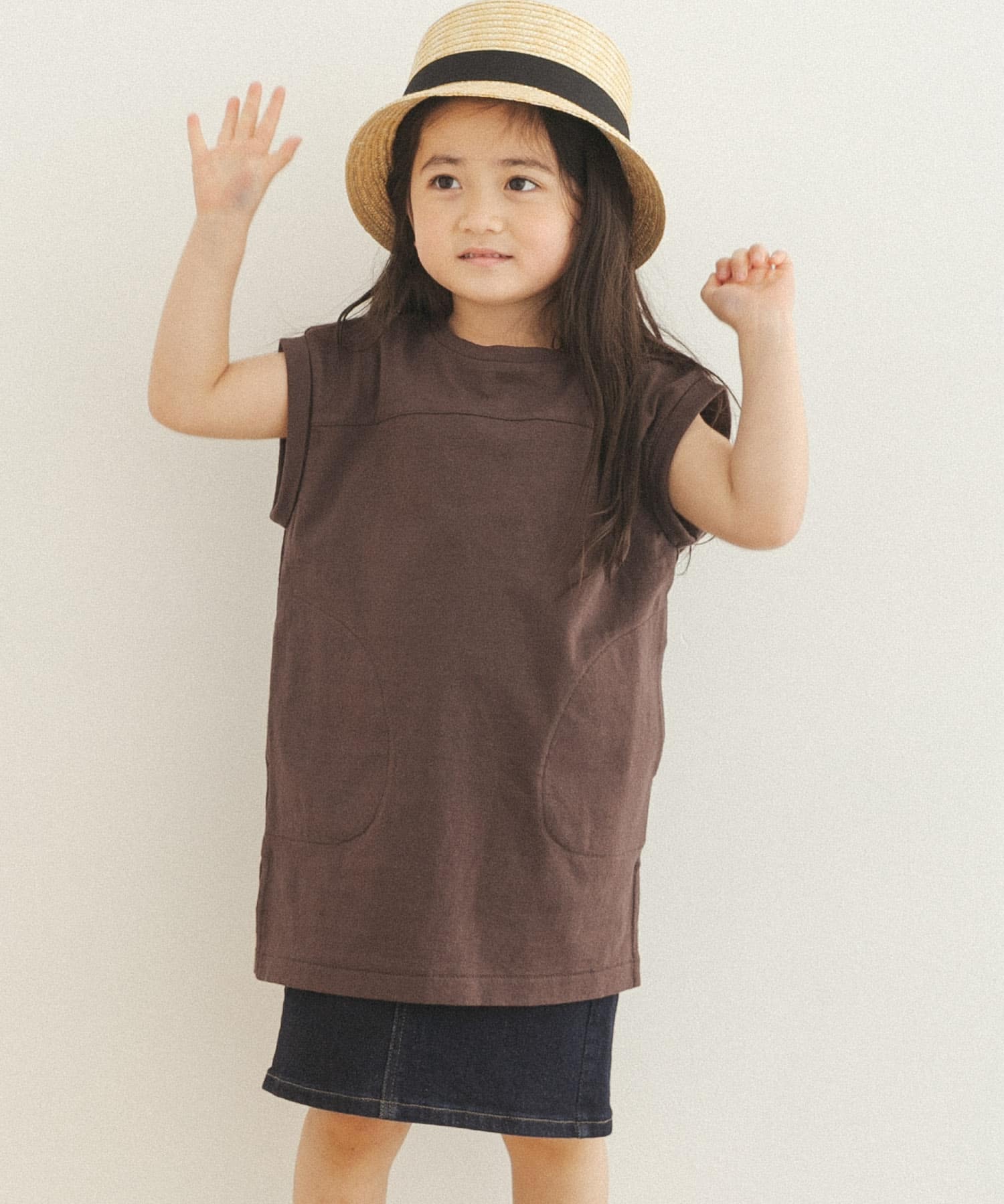FORK&SPOON　リサイクルヤーン天竺チュニック(KIDS) BROWN 105