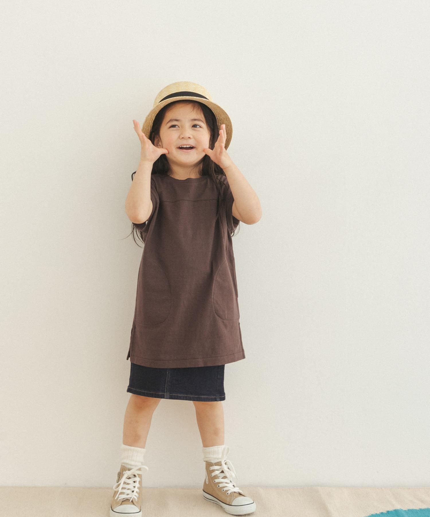 FORK&SPOON　リサイクルヤーン天竺チュニック(KIDS) BROWN 105