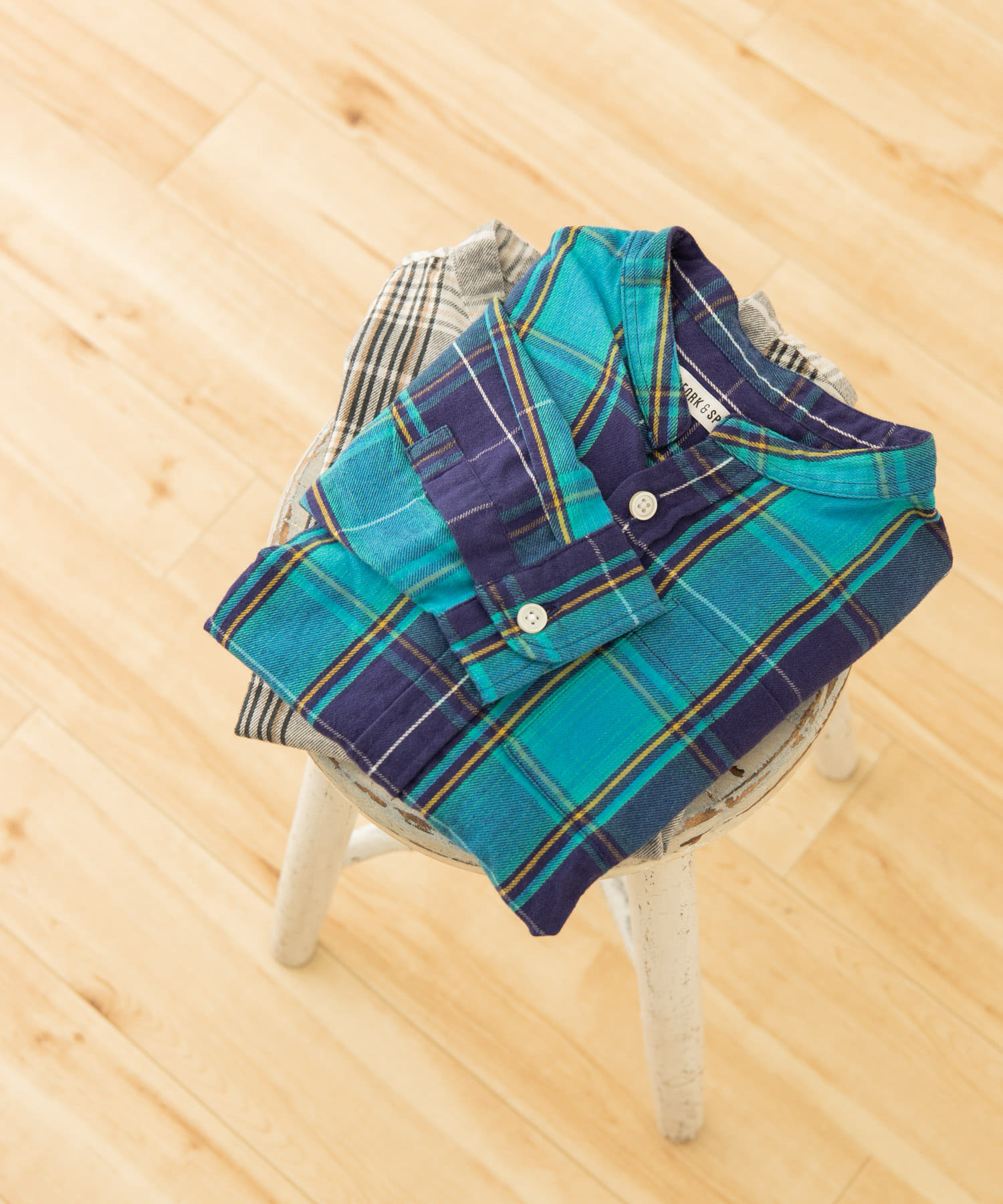 FORK&SPOON　ネルバンドカラールーズシャツ(KIDS) NAVY 105