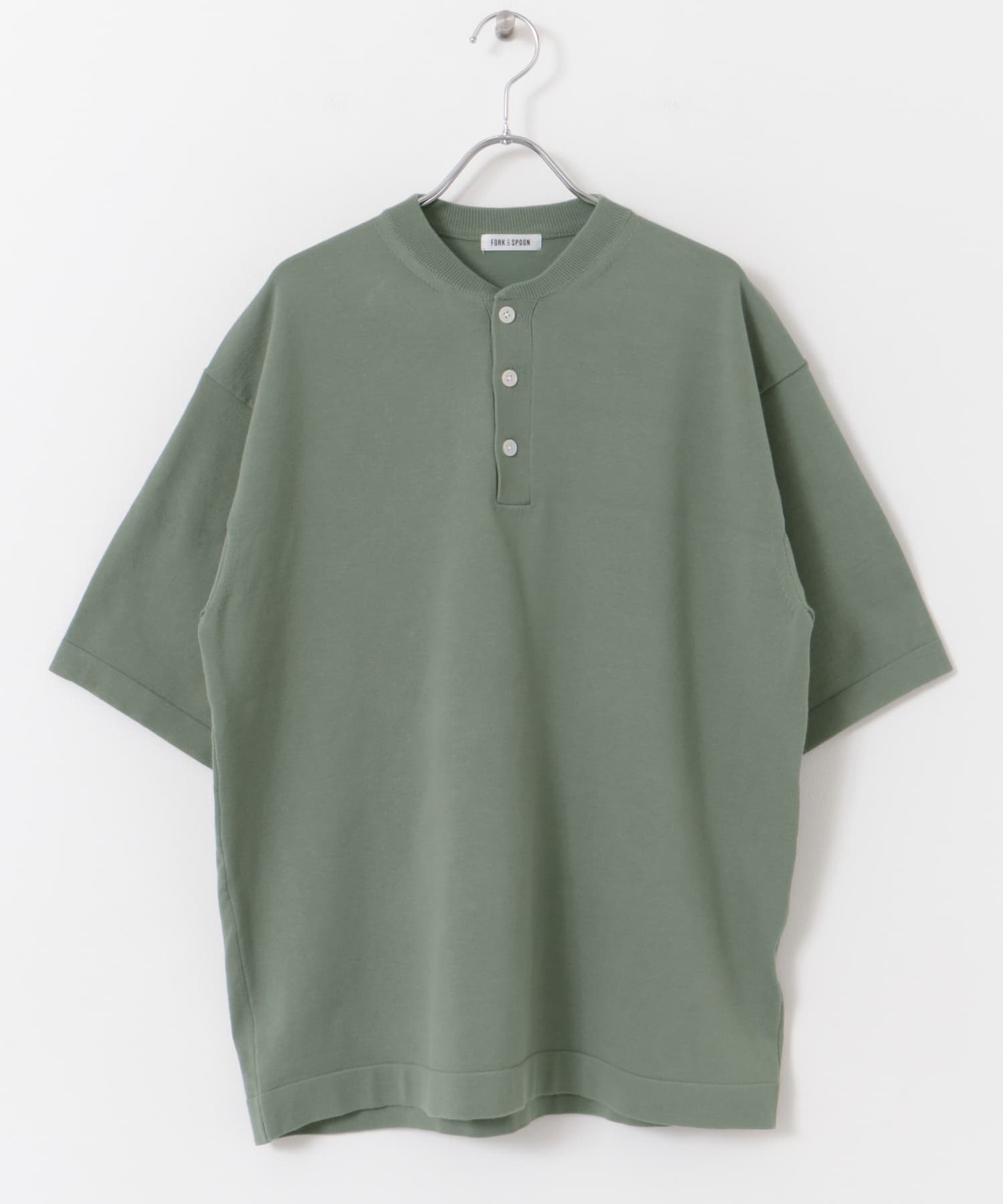 FORK&SPOON　ヘンリーネックニットTシャツ MOSSMINT 4
