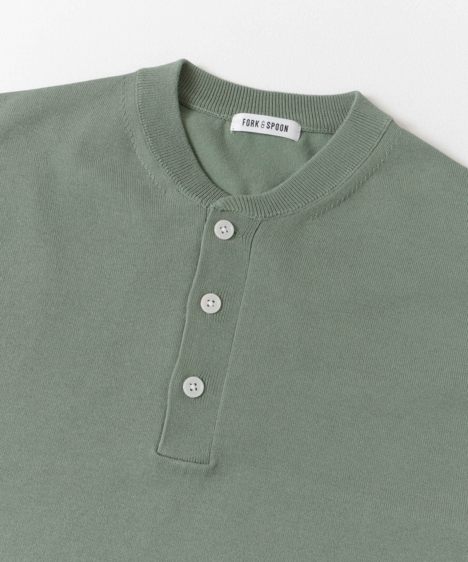 FORK&SPOON　ヘンリーネックニットTシャツ MOSSMINT 4