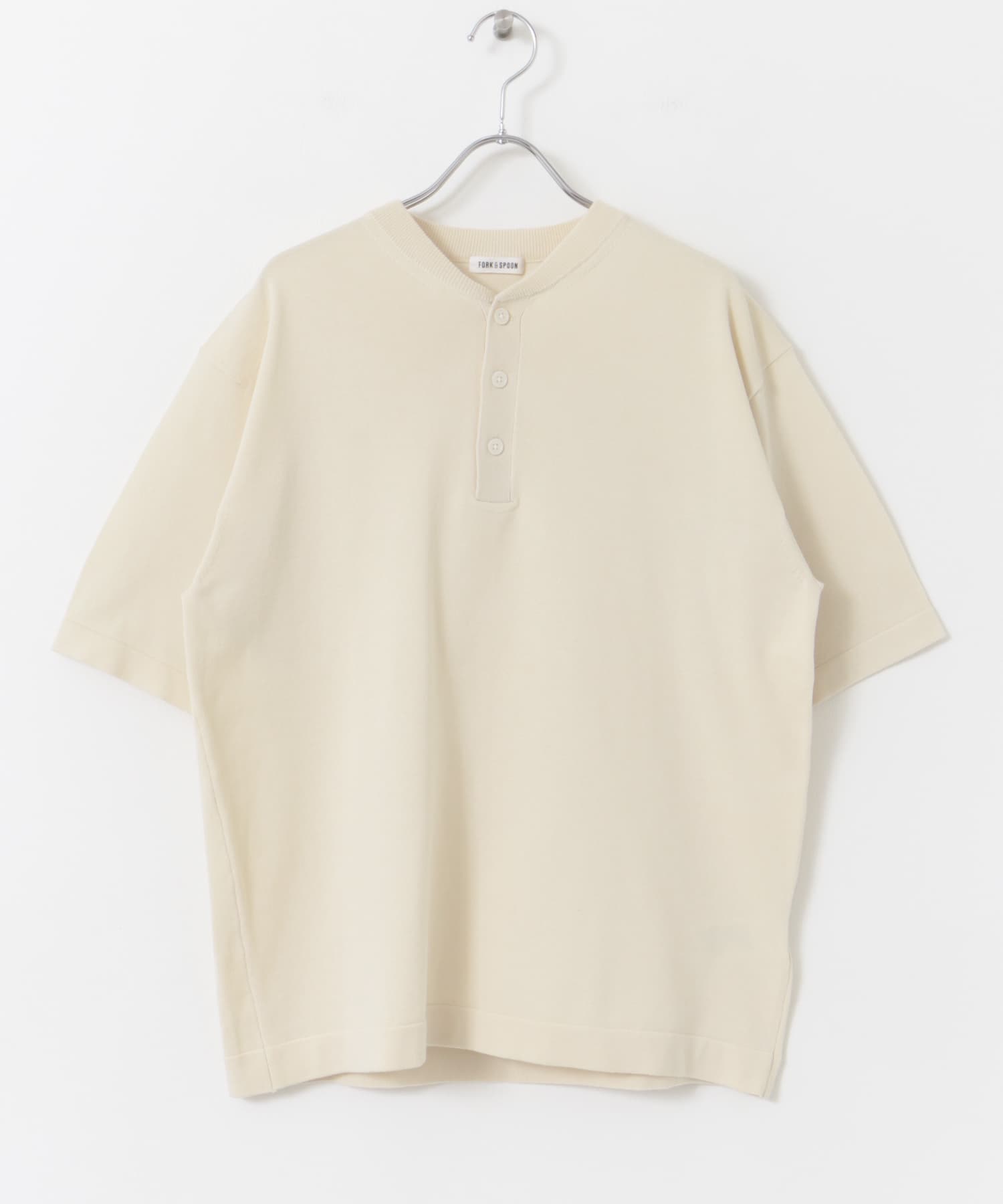 FORK&SPOON　ヘンリーネックニットTシャツ IVORY 4