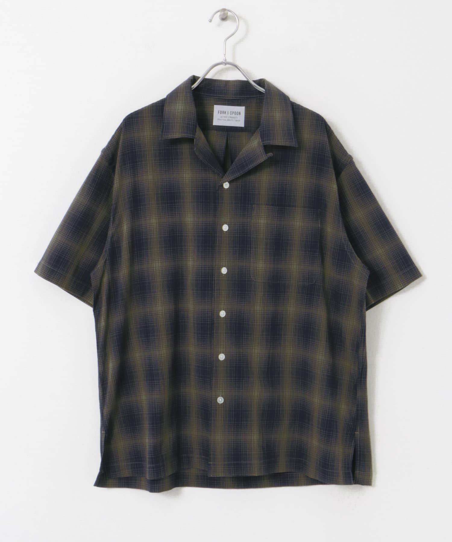 FORK&SPOON　TRオンブレーチェックショートスリーブシャツ BRN×BLK 4