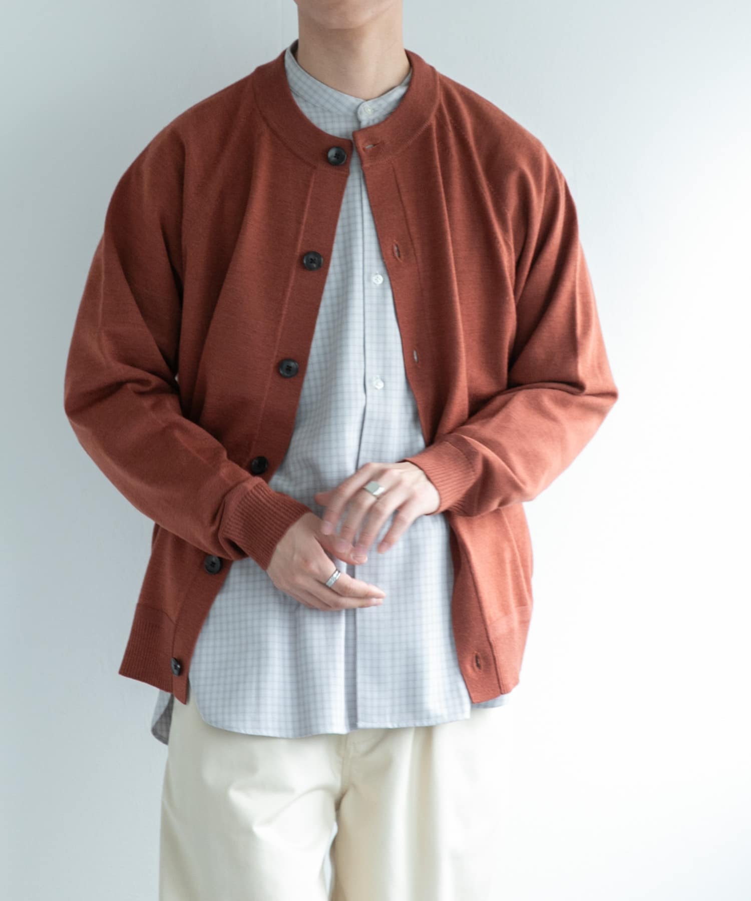 FORK&SPOON　ウーステッドヤーンクルーネックカーディガン