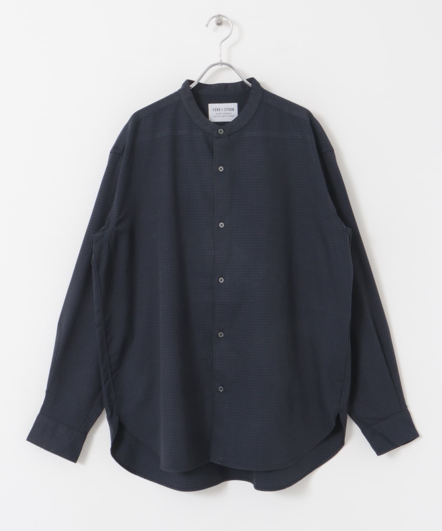 FORK&SPOON　TRWバンドカラーシャツ NAVY CHK 4