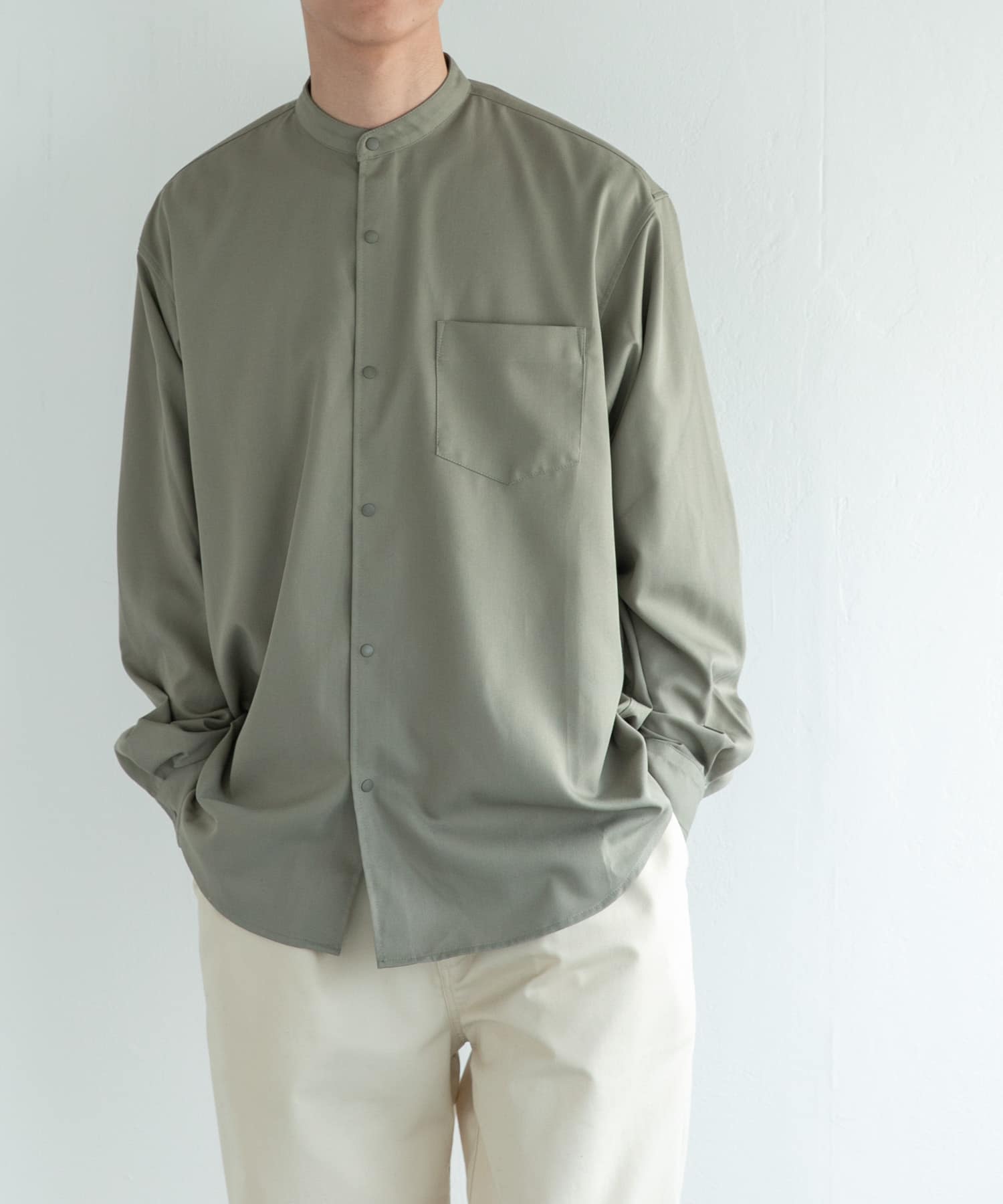 MARKAWARE オーガニックウール バンドカラーシャツ　OliveCheck MARKAWARE/マーカウェア】別注オーガニックウールコンフォートフィット