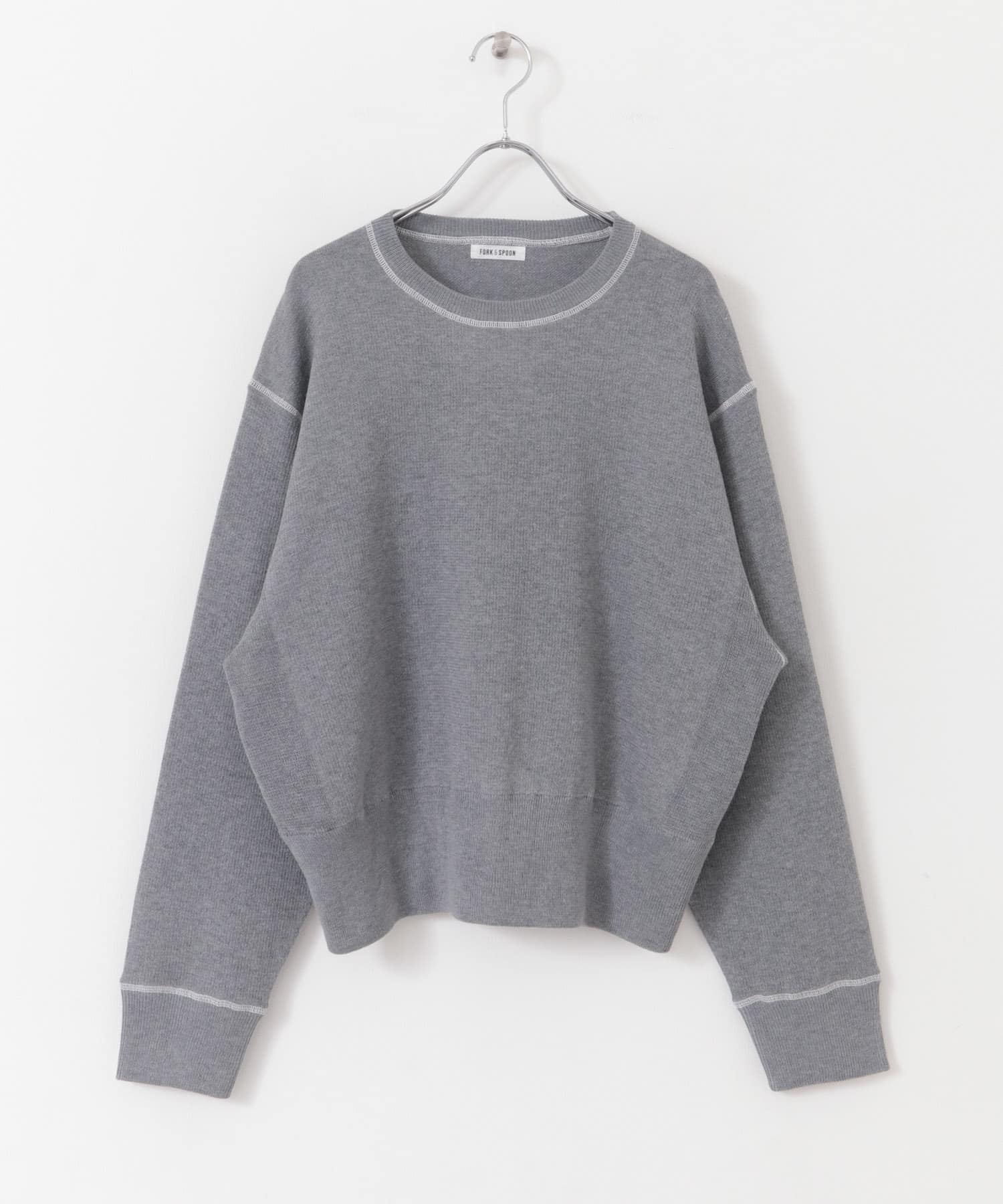 FORK&SPOON　バイカラーステッチニットプルオーバー TOPGRAY 1