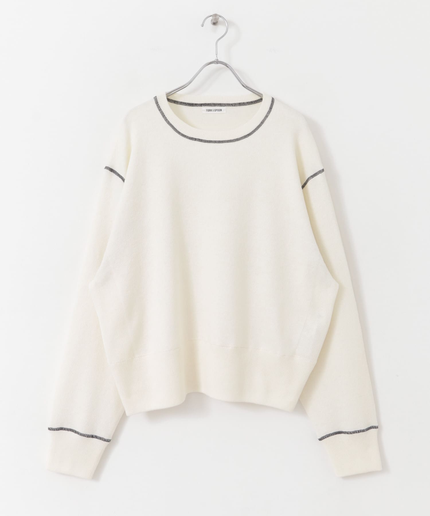 FORK&SPOON　バイカラーステッチニットプルオーバー IVORY 1