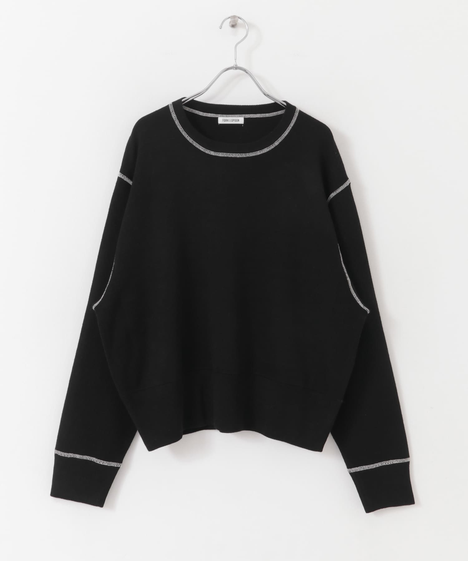 FORK&SPOON　バイカラーステッチニットプルオーバー BLACK 1