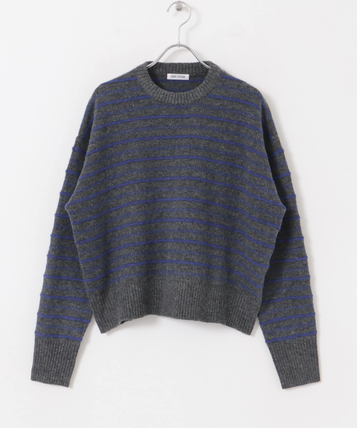 FORK&SPOON　変形ボーダーニットプルオーバー GRY×BLU 1