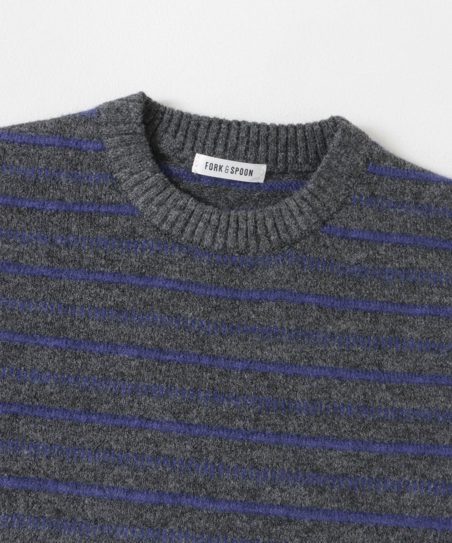 FORK&SPOON　変形ボーダーニットプルオーバー GRY×BLU 1