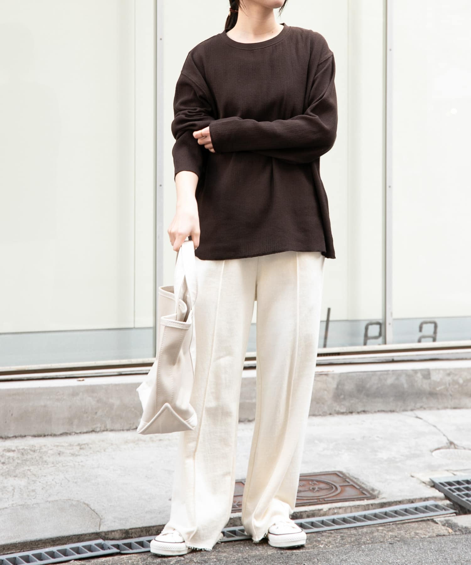 ［soerte］メッシュスイッチングパッチワークロングスリーブ ベージュサイズ3 MESH SWITCHING PATCHWORK LONG SLEEVE-T/メッシュスイッチング